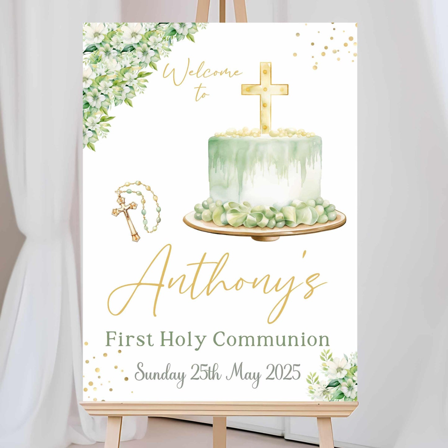 Printed Personalised First Holy Communion Welcome Sign, Custom Baptism & Christening Sign