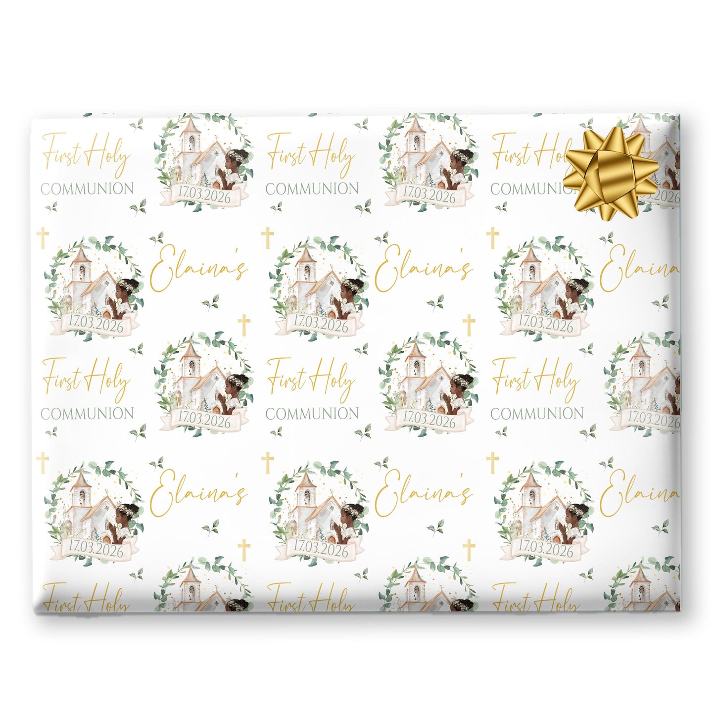 First Holy Communion Wrapping Paper – Personalised with Name & Date