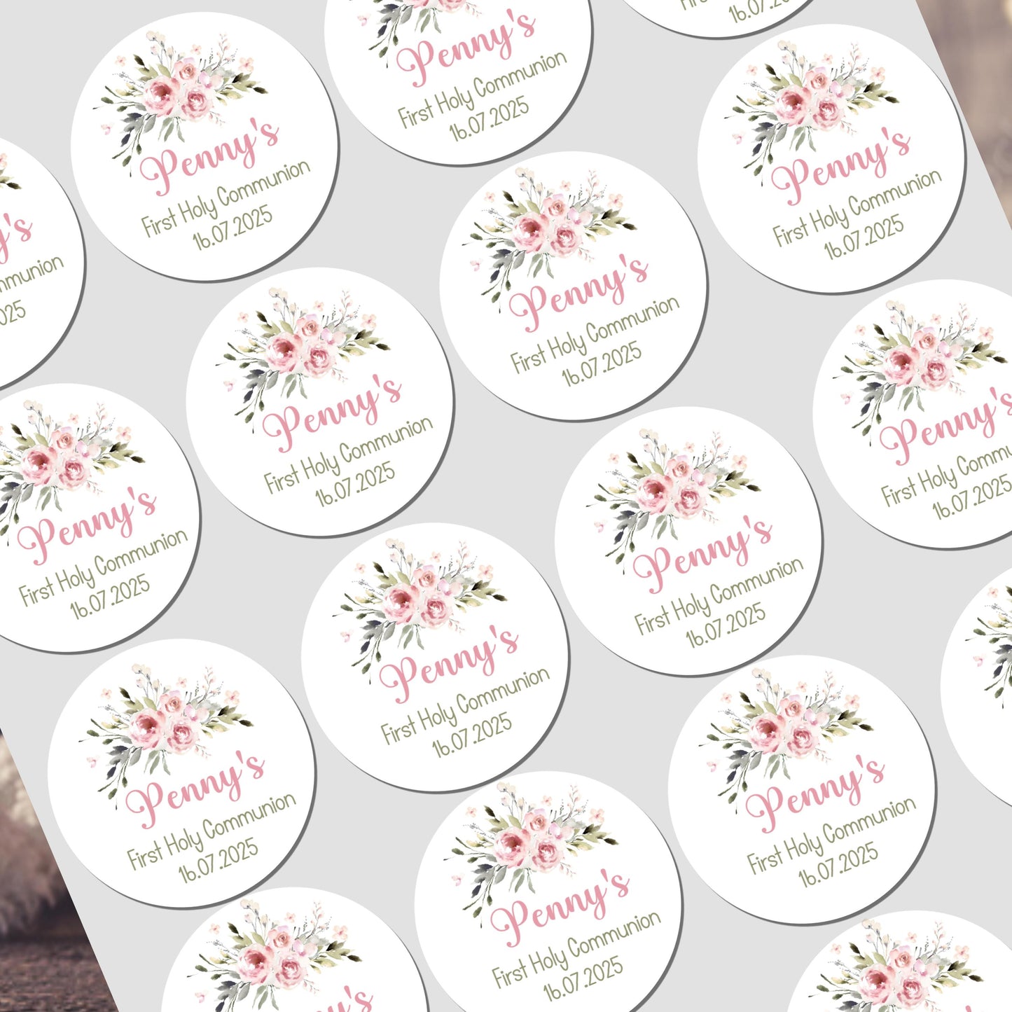Personalised First Holy Communion Stickers, Party Bag Stickers, Sweet Cone Bags
