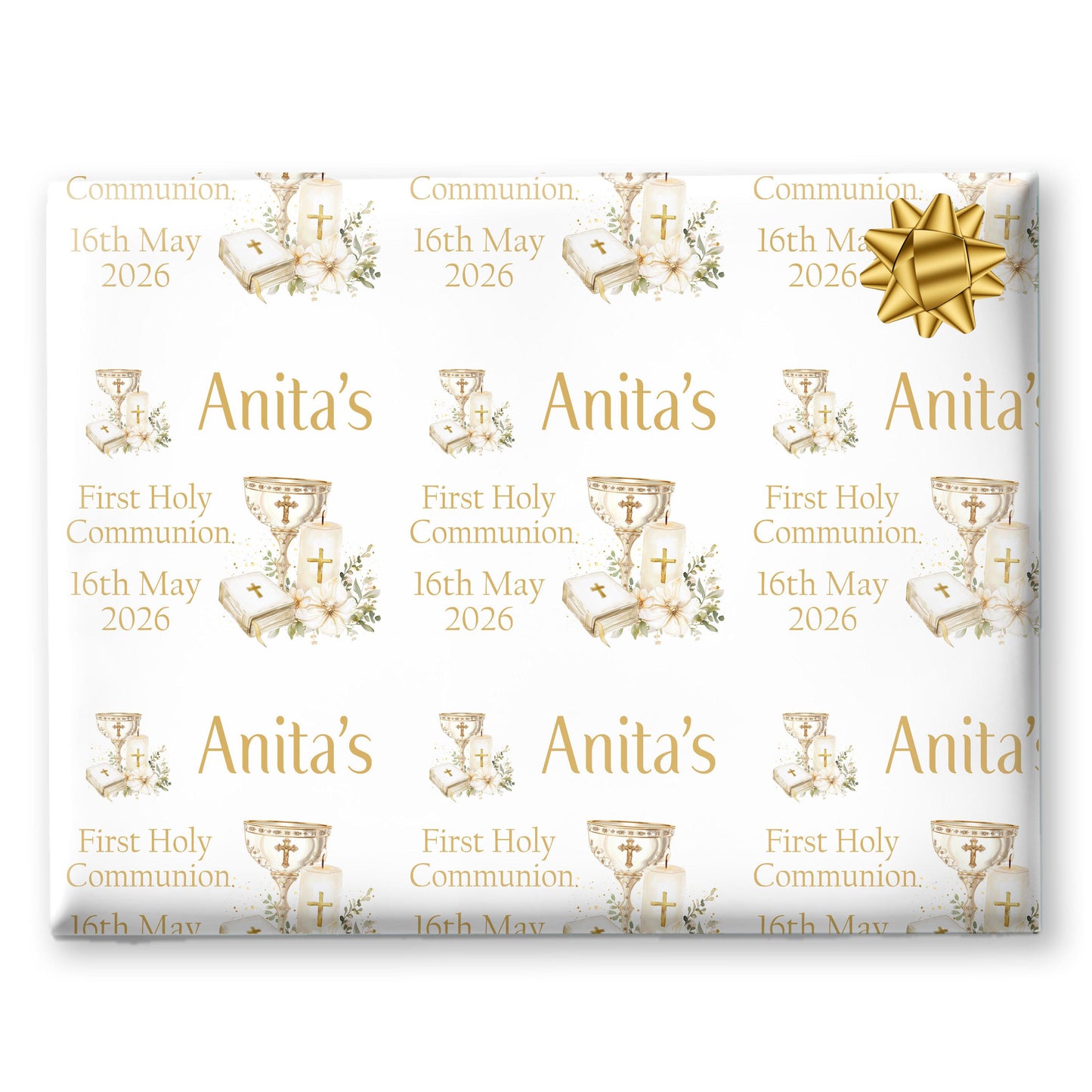 First Holy Communion Wrapping Paper – Personalised with Name & Date