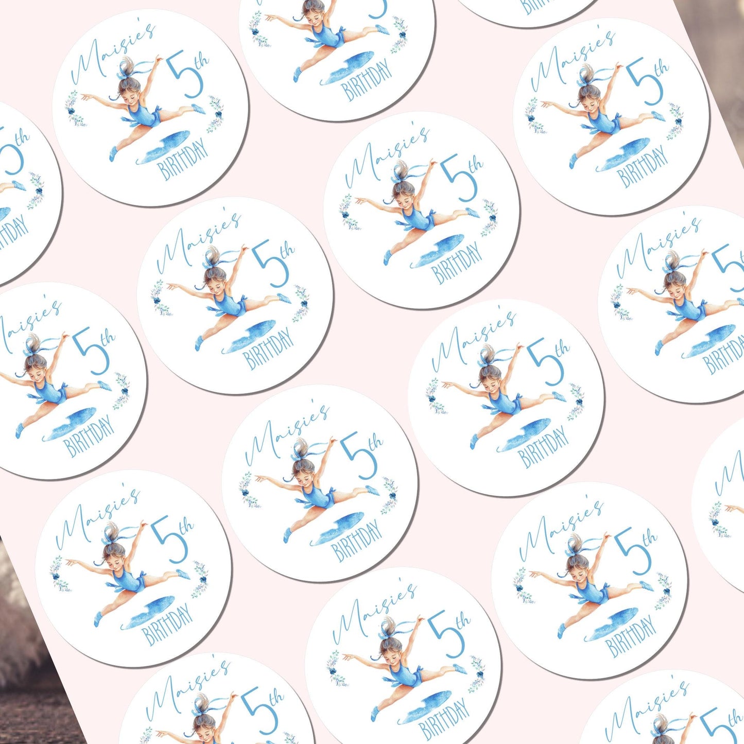 Personalised Birthday Party Stickers Gymnastic girl Dancer Party Favours Party Bags girls party