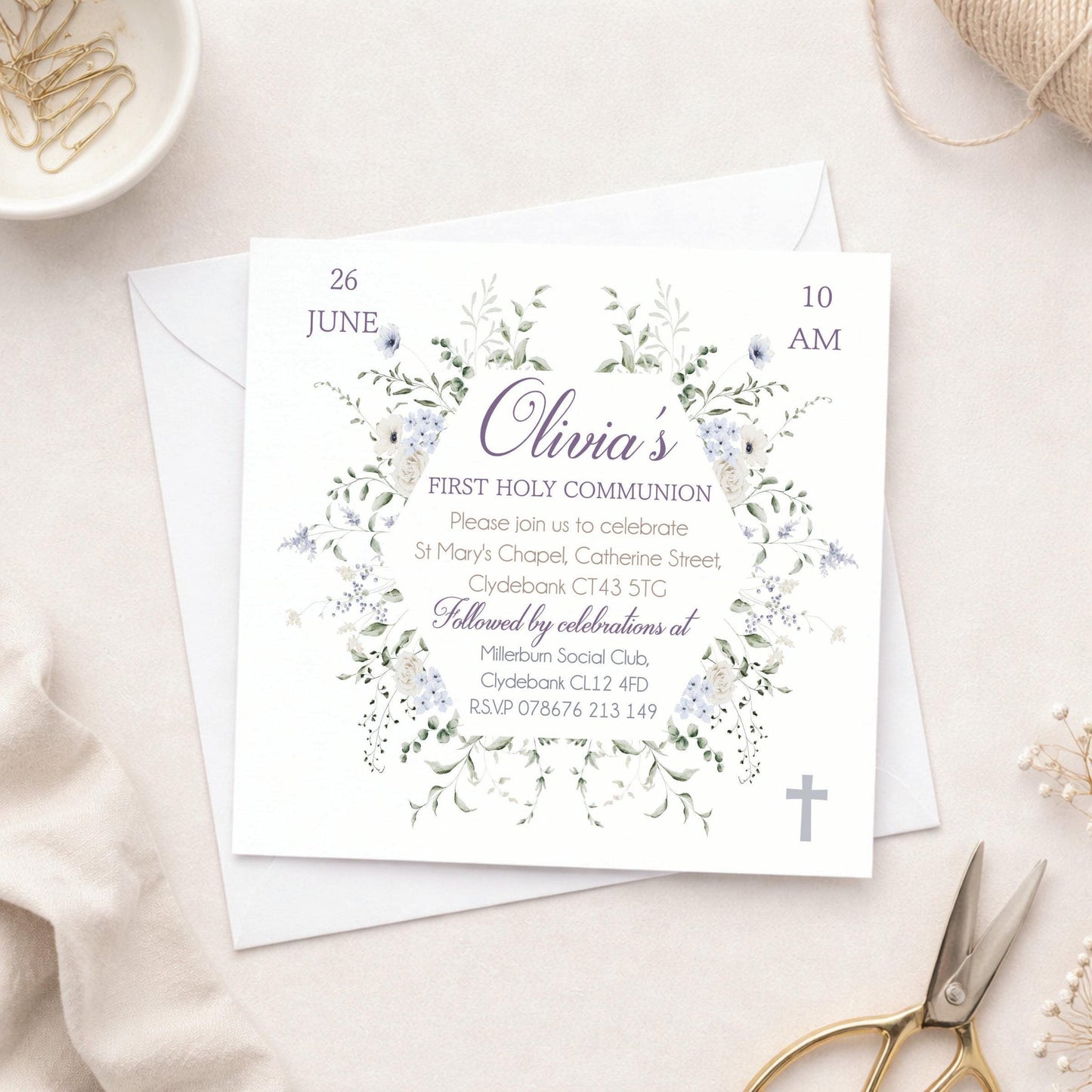 Printed Personalised First Holy Communion Invitations, Baptism or Confirmation Party