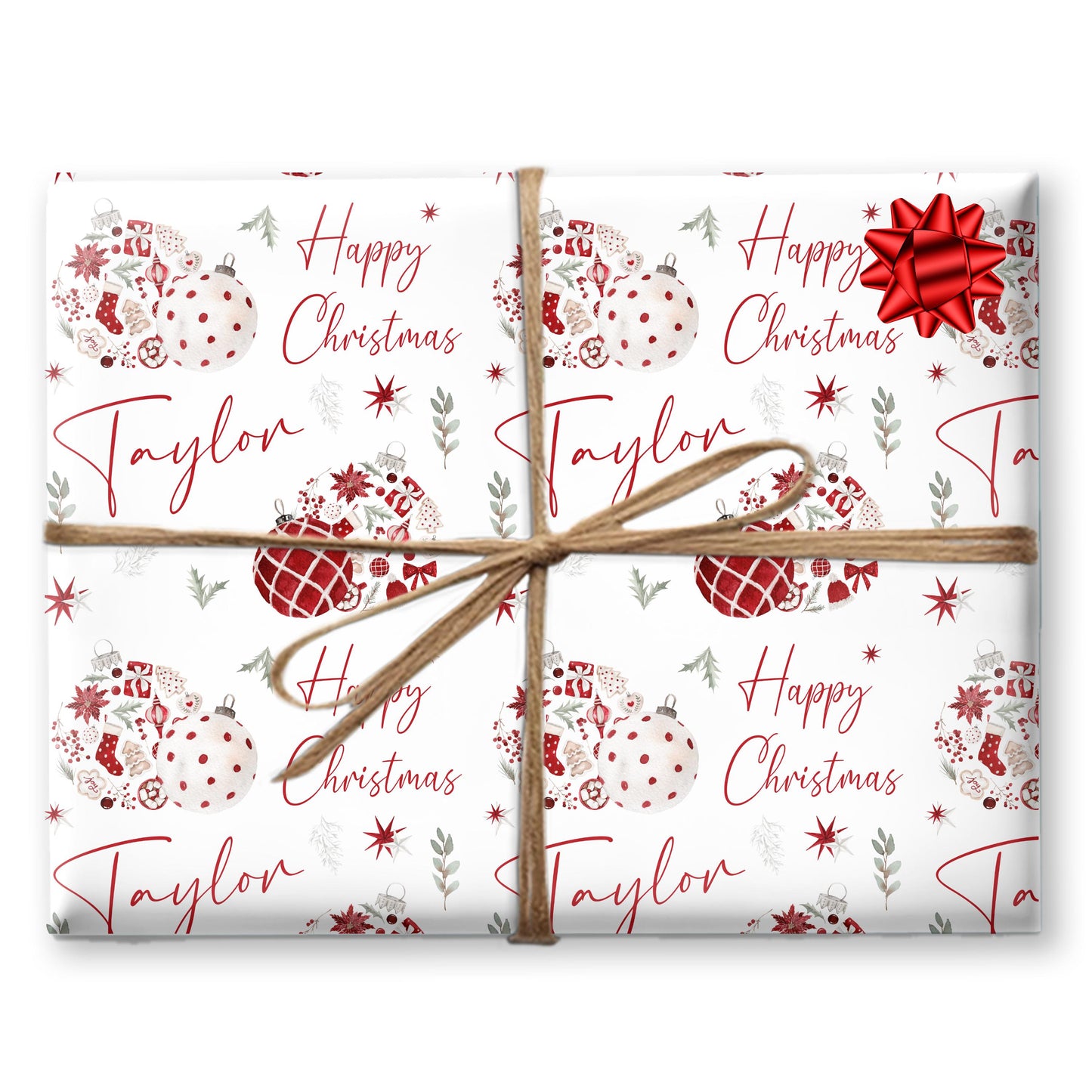 Personlaised Wrapping Paper, Personalised Paper For Her, For Him, Novelty Gift Wrap Roll, Christmas Baubles