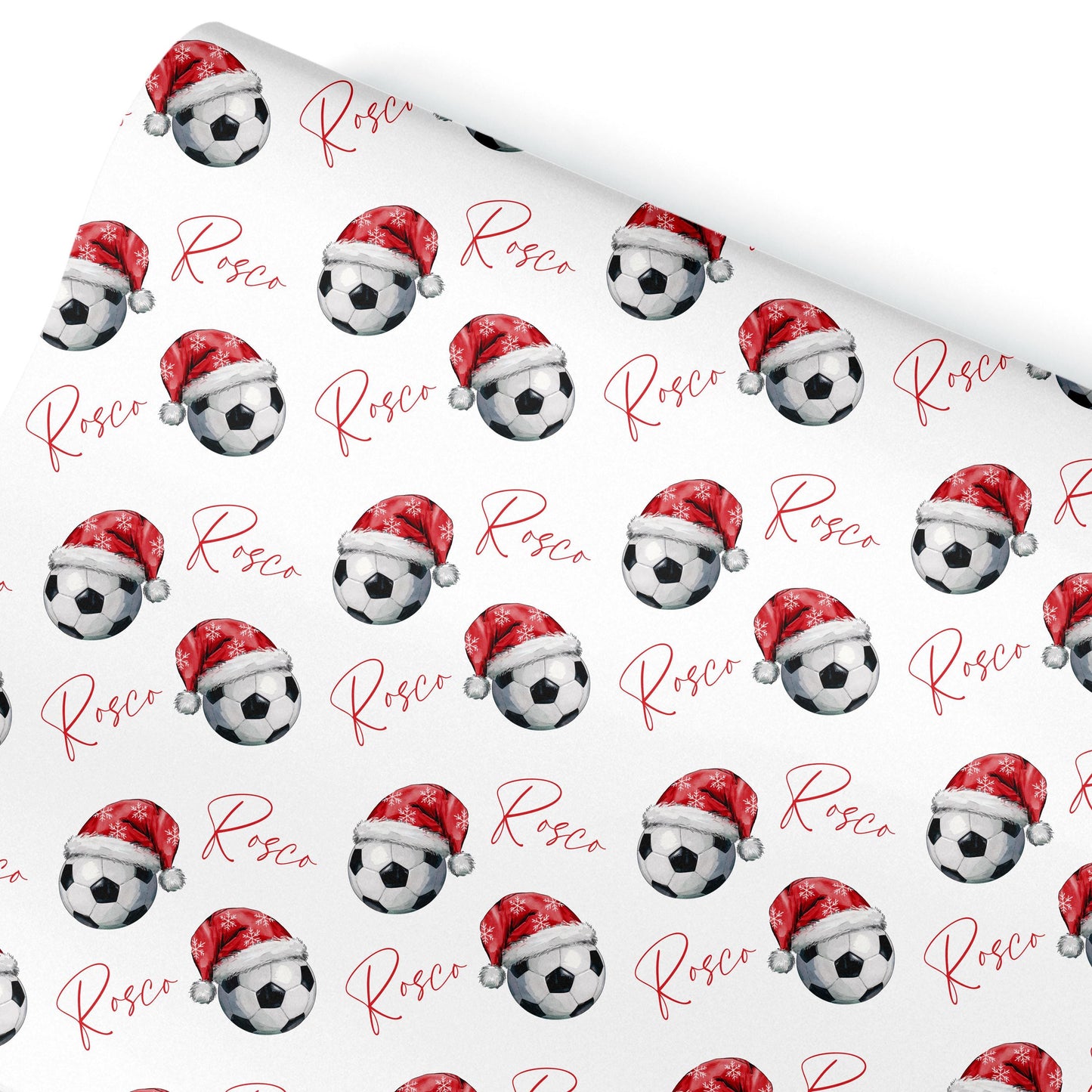 Personalised Christmas Gift Wrap – Children’s Football Santa Hat Design- Football mad teen wrapping paper