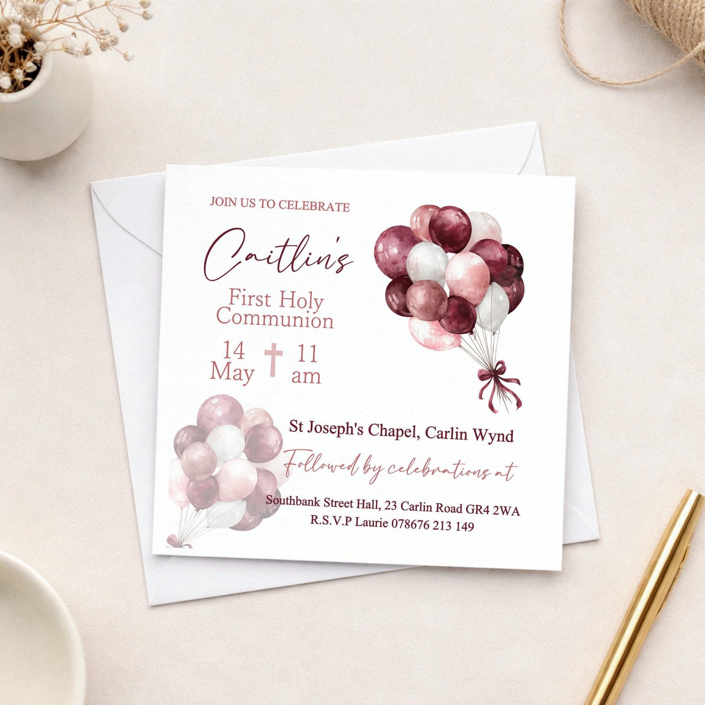 Printed Personalised First Holy Communion Invitations, Baptism or Confirmation Party