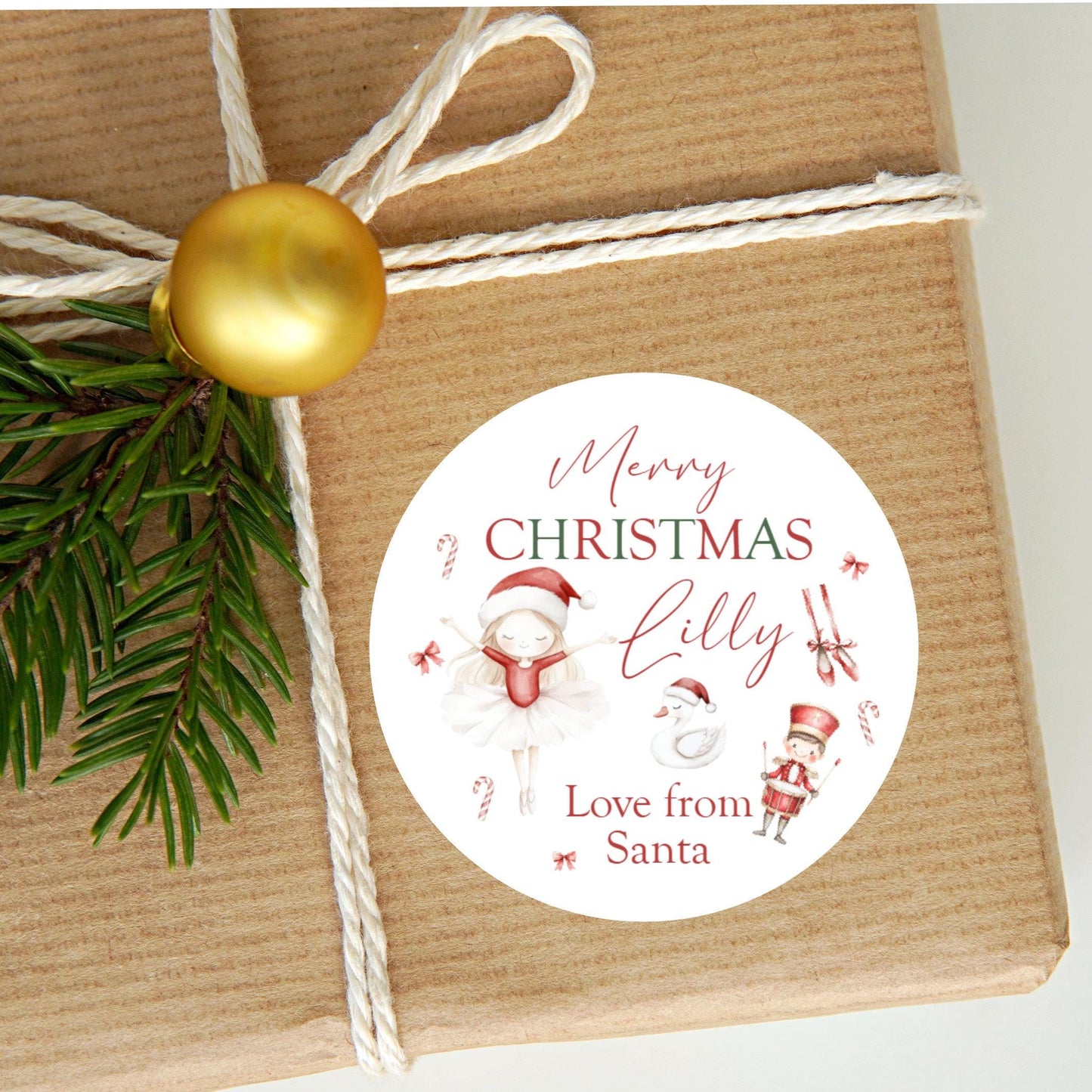 Personalised Christmas Stickers Labels For Wrapping Gifts, Name Tag, Ballerina