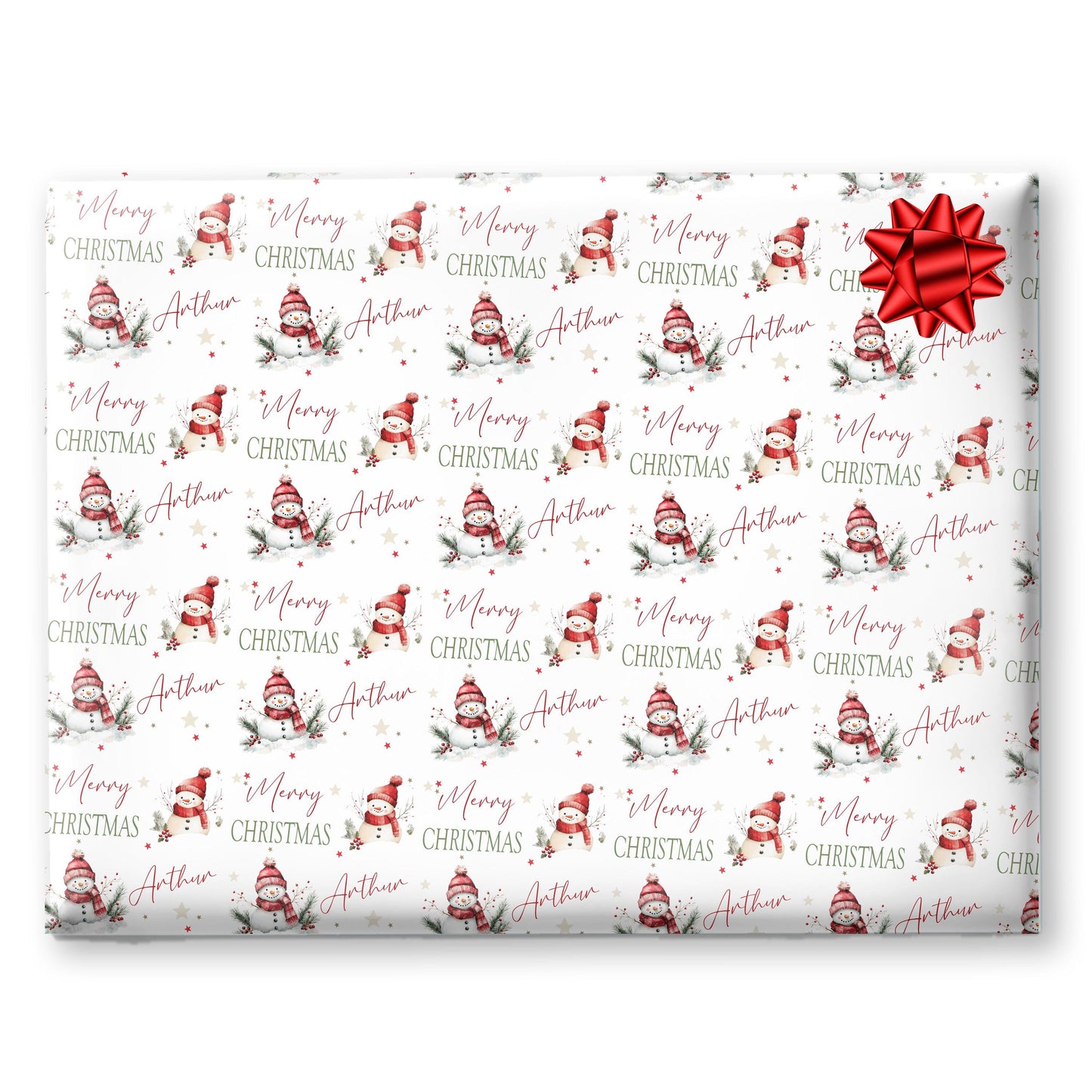 Christmas Snowman Gift Wrapping Paper, Personalised Girls or Boys Paper, Gift Wrap for Her For Him