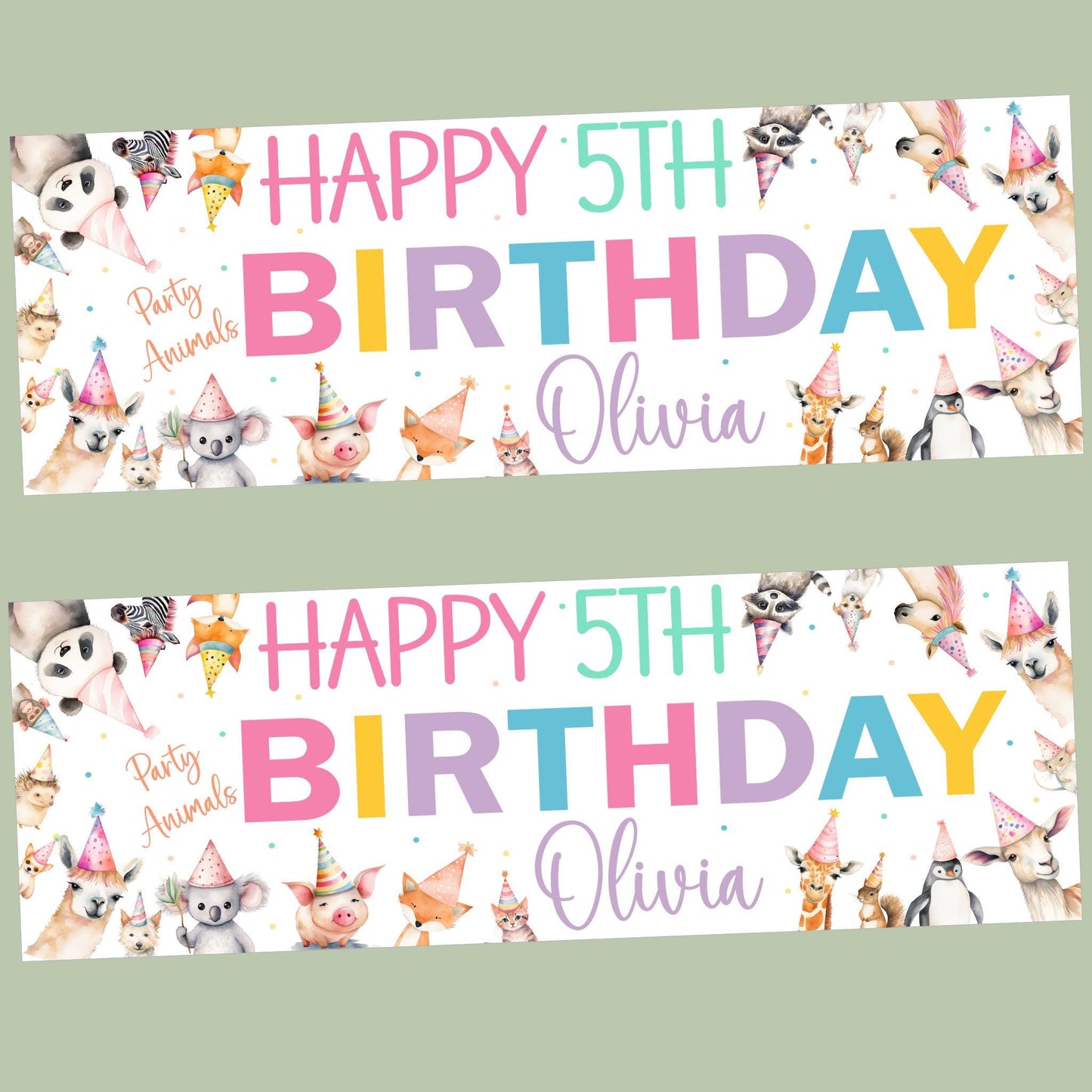 Personalised Happy Birthday Party Banner, Party Decor, Add Name Age, Party Animals