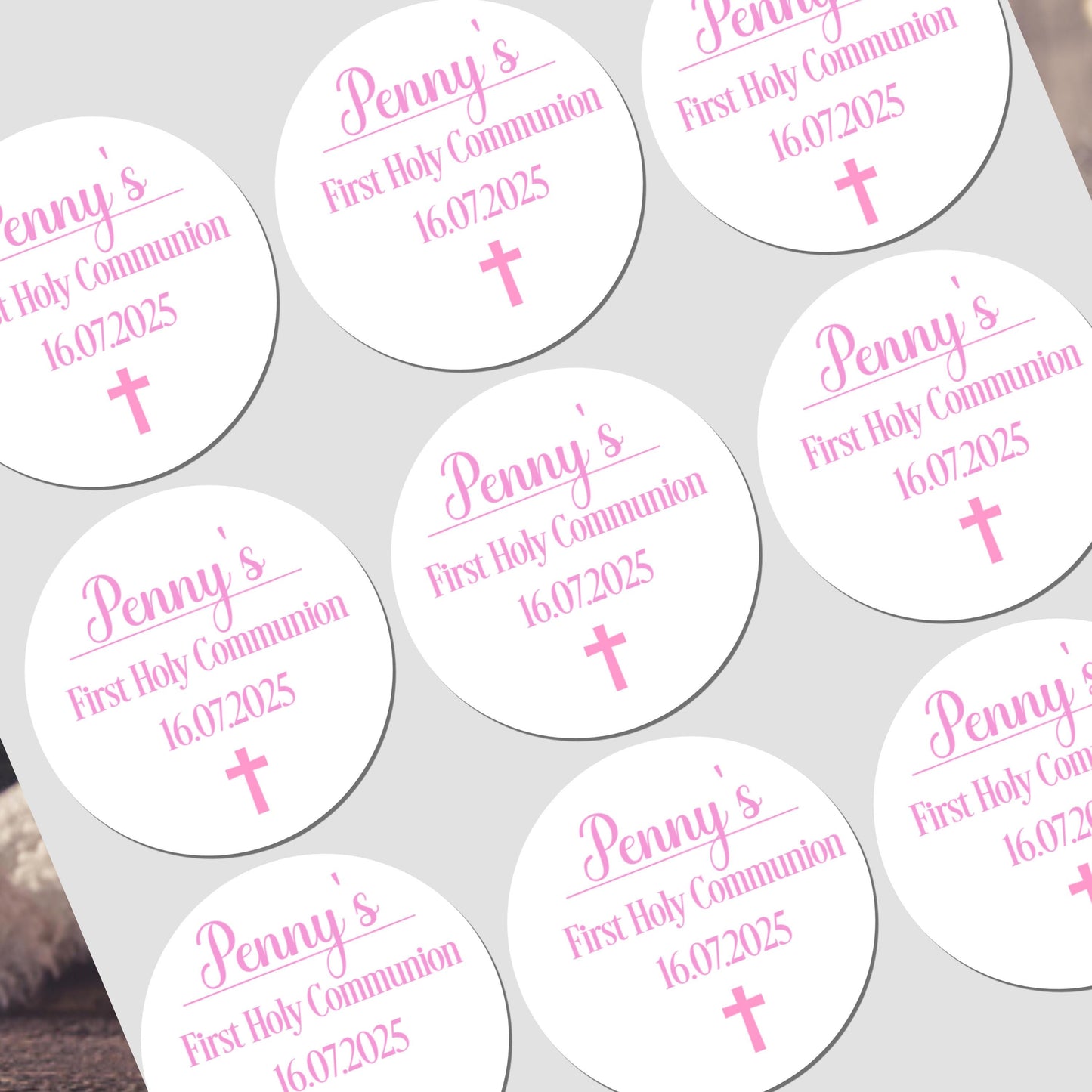 Personalised First Holy Communion Stickers, Party Bag Stickers, Sweet Cone Bags, Christening, Baptism