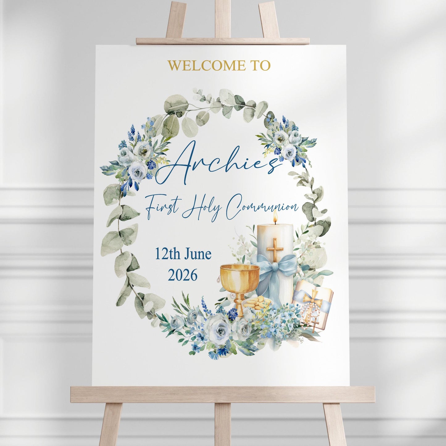 First Holy Communion Welcome Sign Personalised Printed, Custom Baptism & Christening Sign