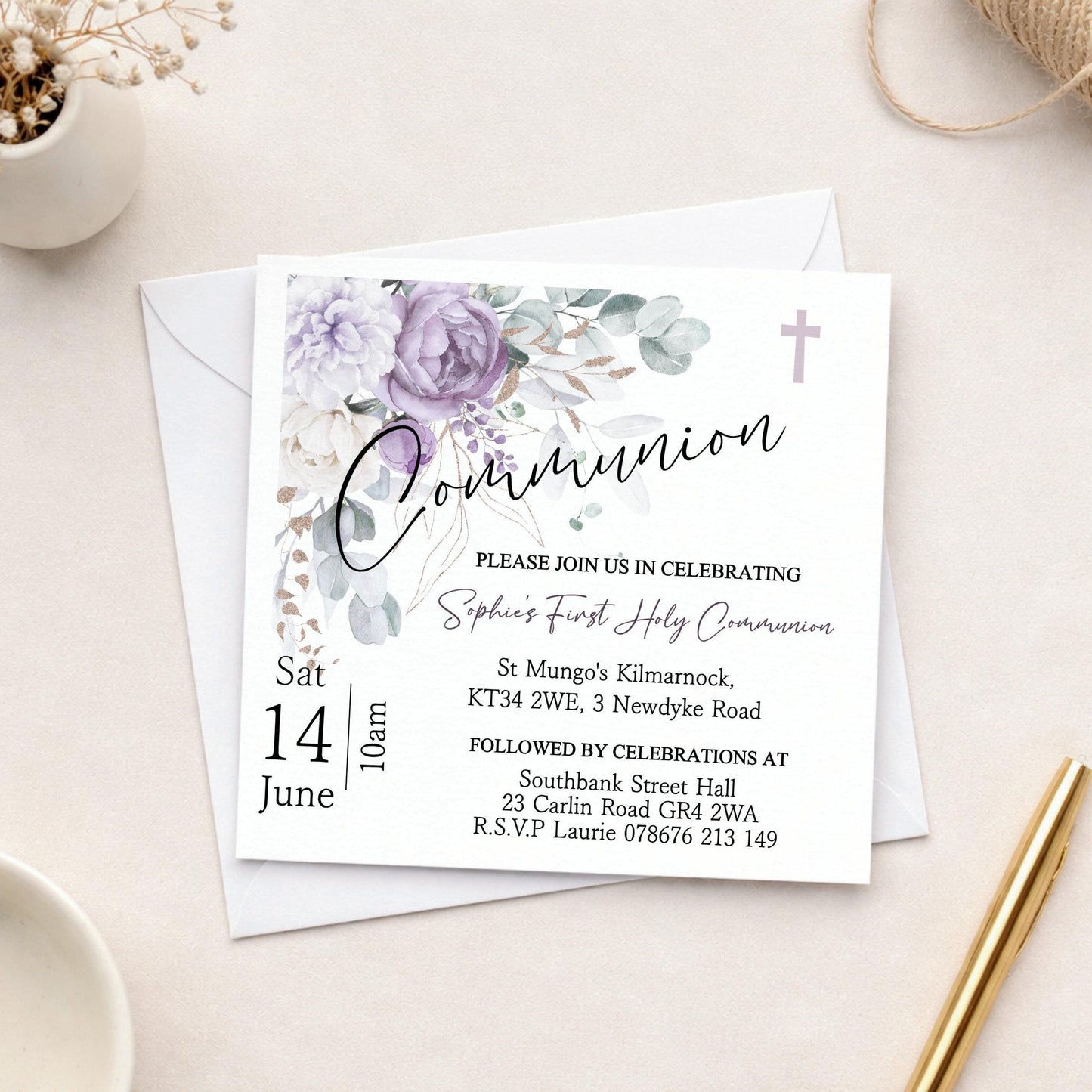 Printed Personalised First Holy Communion Invitations, Baptism or Confirmation Party