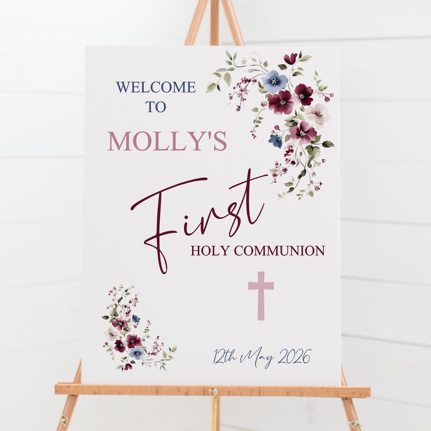 First Holy Communion Welcome Sign Personalised Printed, Custom Baptism & Christening Sign