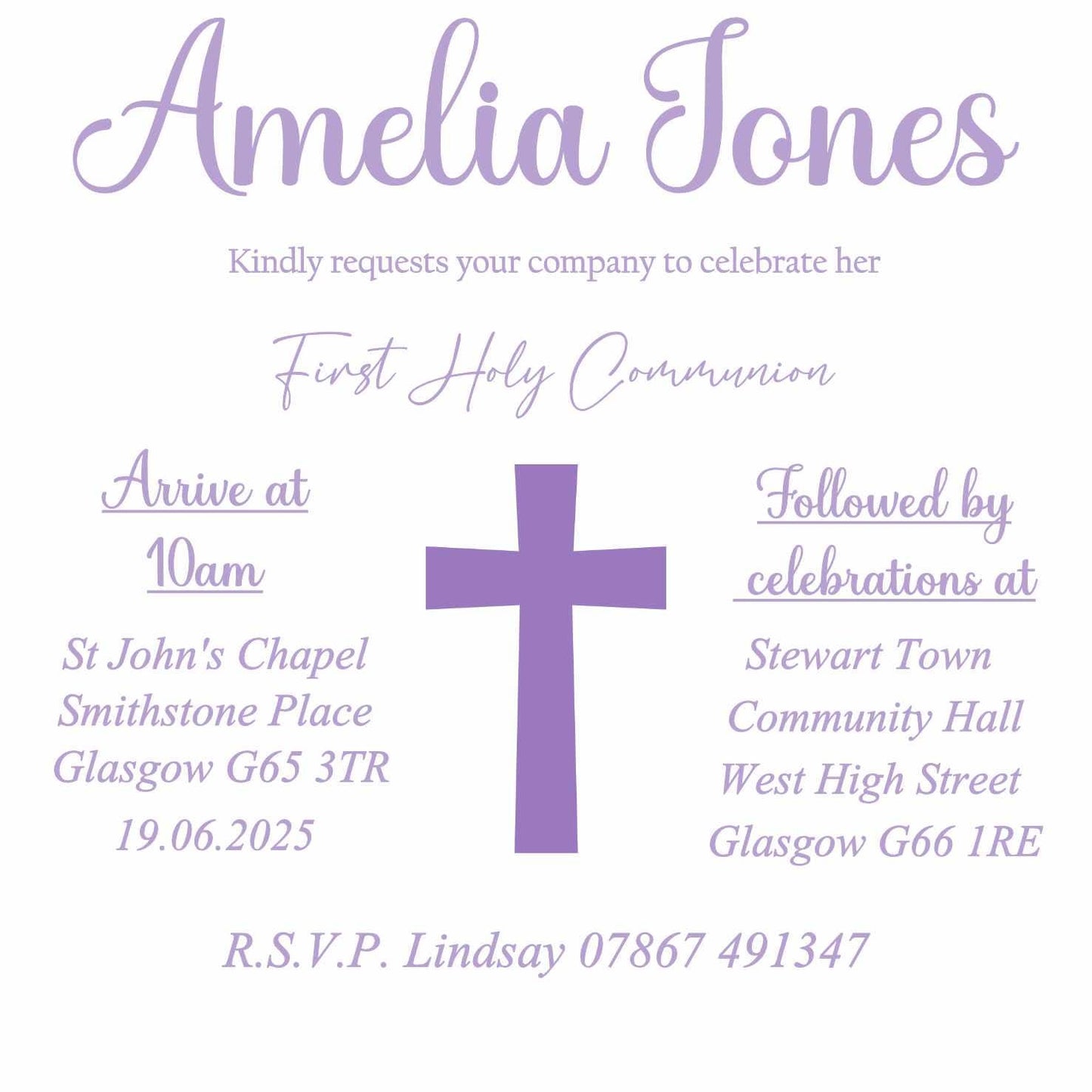 10 Printed Personalised First Holy Communion Invitations, Baptism or Confirmation Party