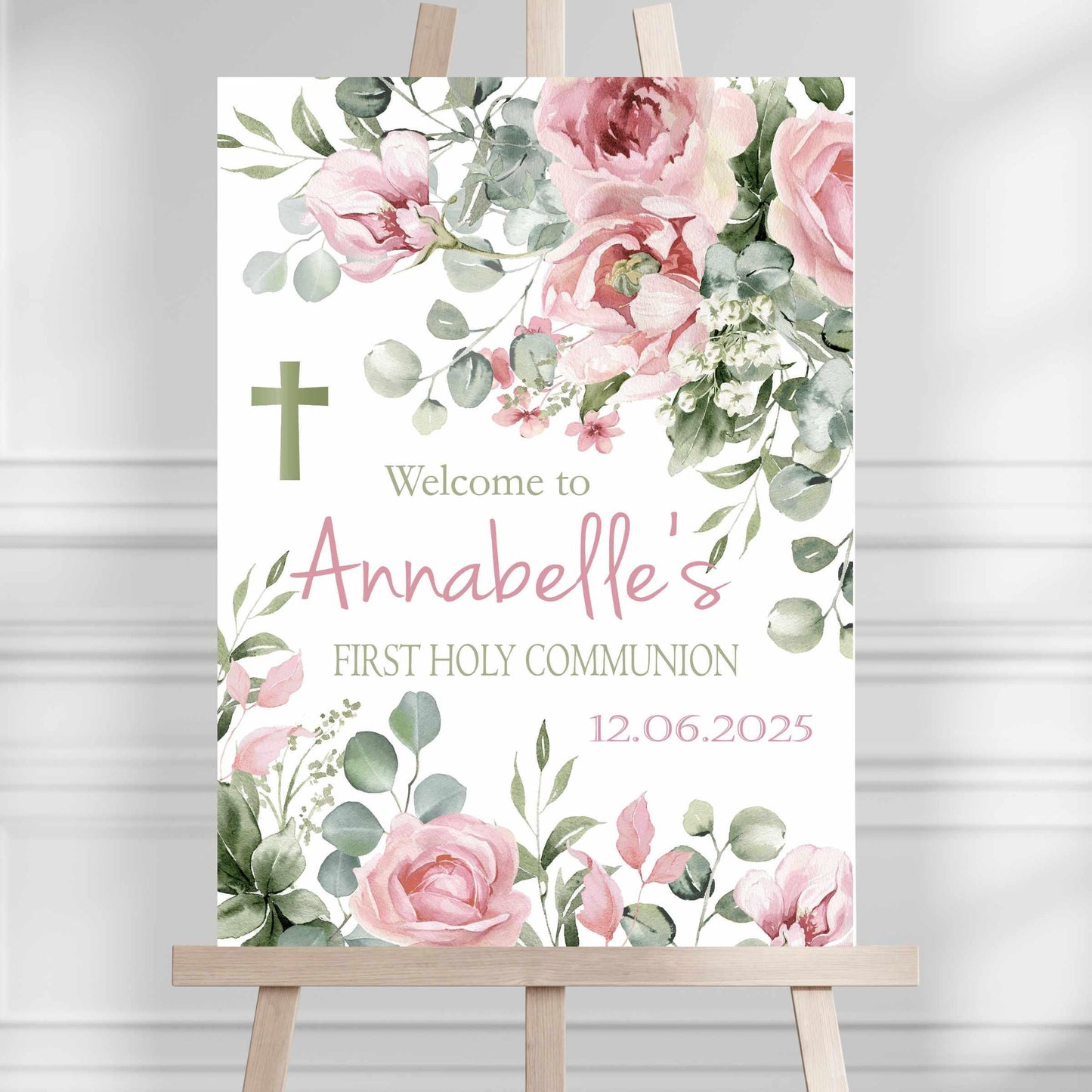 Printed Personalised First Holy Communion Welcome Sign, Custom Baptism & Christening Sign