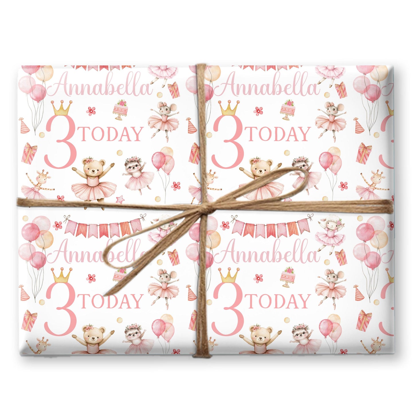 Personalised Animal Ballerina Gift Wrapping Paper – Custom Name & Cute Ballet Animal Design for Kids