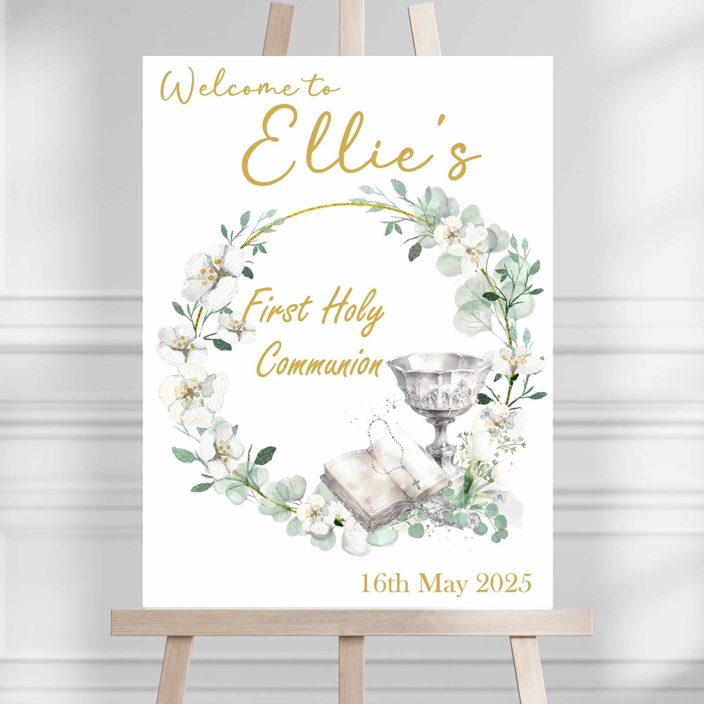 Printed Personalised First Holy Communion Welcome Sign, Custom Baptism & Christening Sign