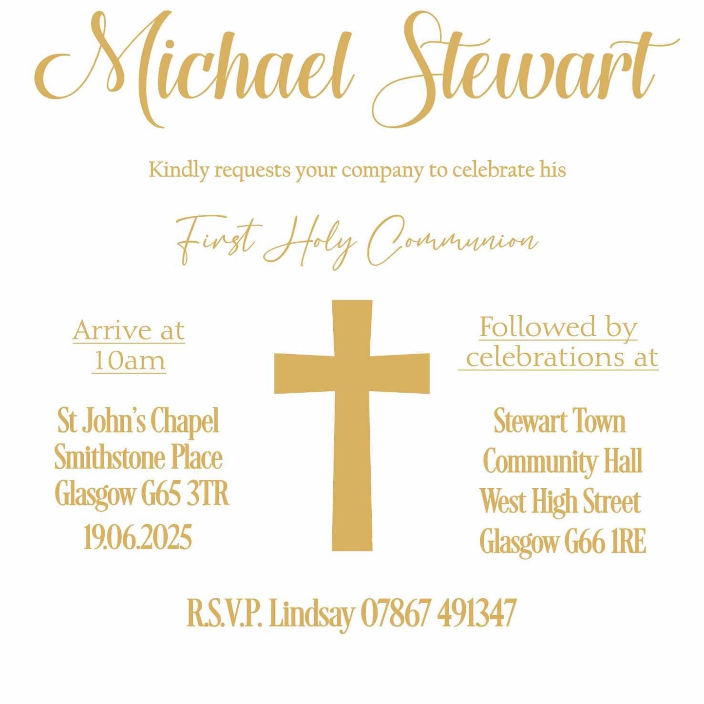 10 Printed Personalised First Holy Communion Invitations, Baptism or Confirmation Party