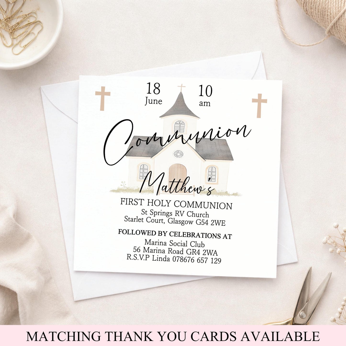 Printed Personalised First Holy Communion Invitations, Baptism or Confirmation Party