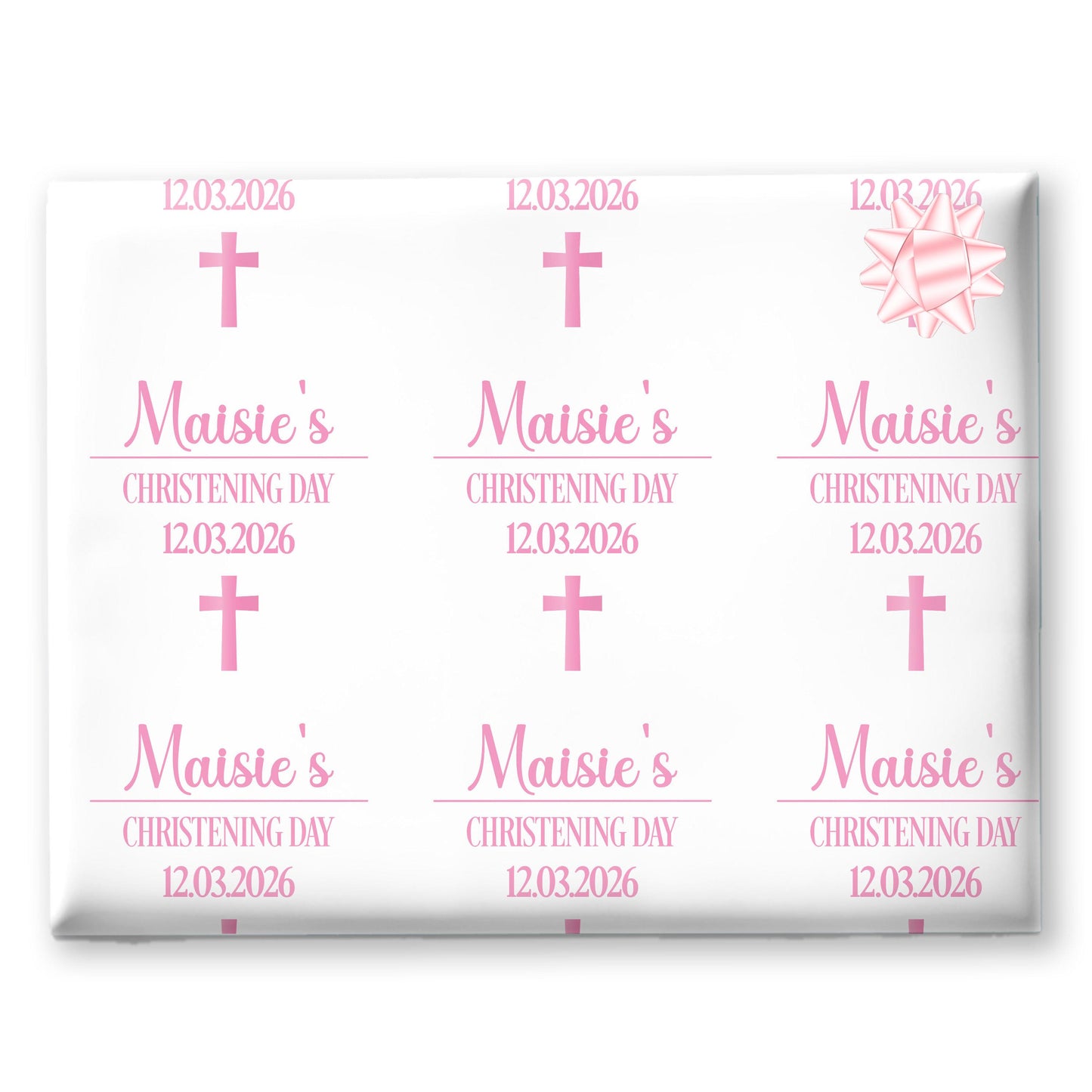 Personalised Christening Wrapping Paper – Custom Name Gift Wrap for Girl
