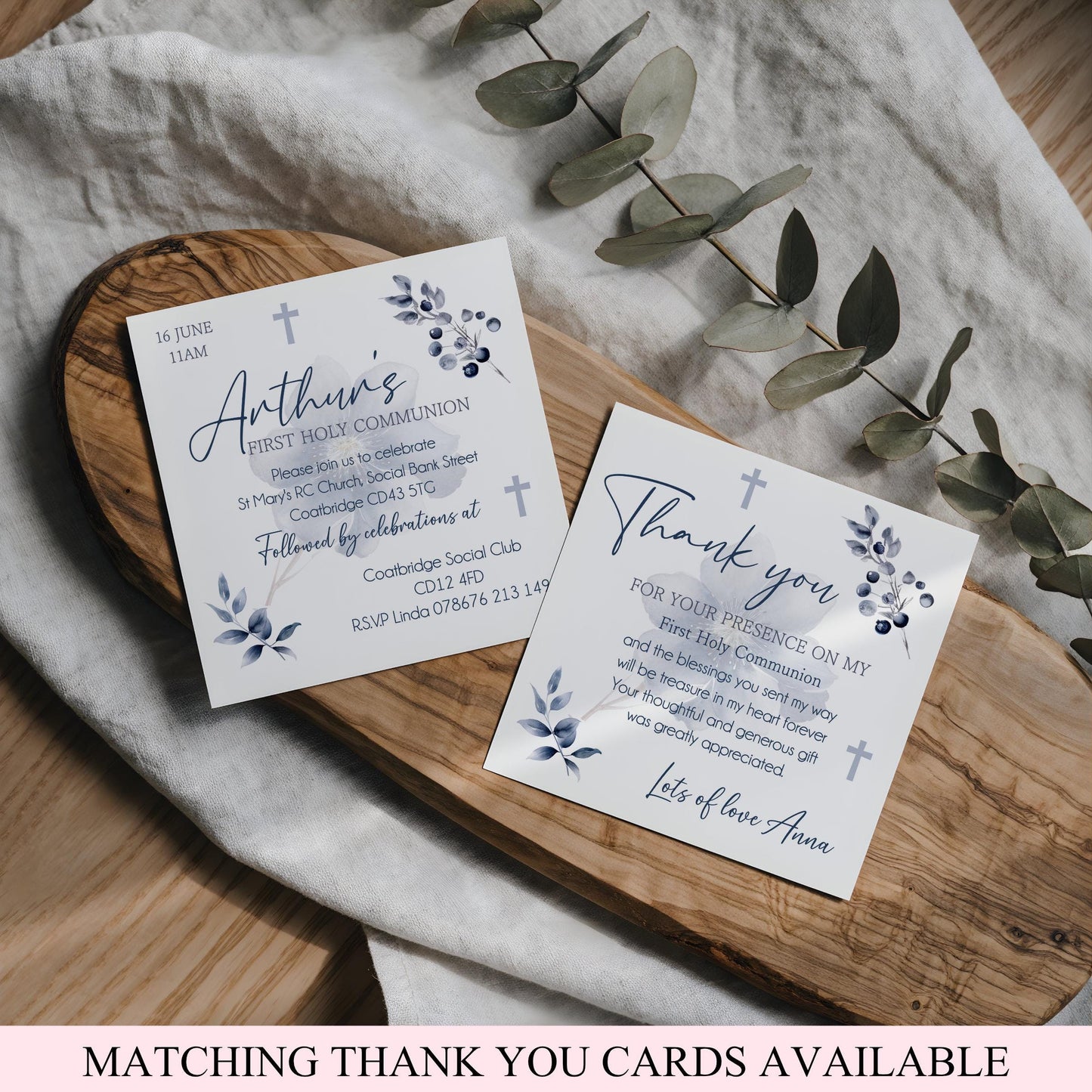 Printed Personalised First Holy Communion Invitations, Baptism or Confirmation Party