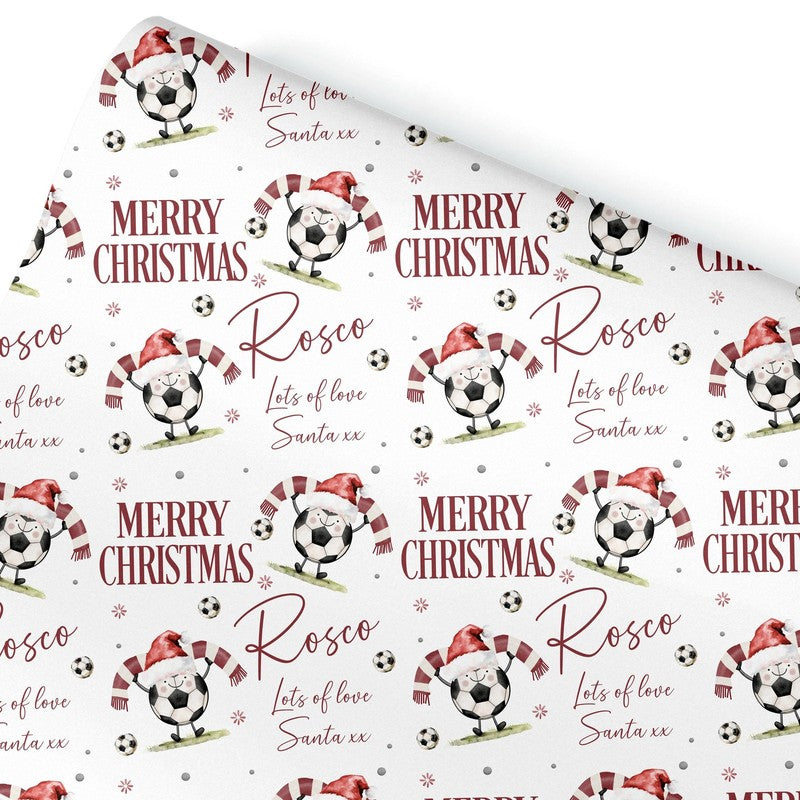 Football Christmas Wrapping Paper, Personalised Xmas Gift Wrap for Football Fans