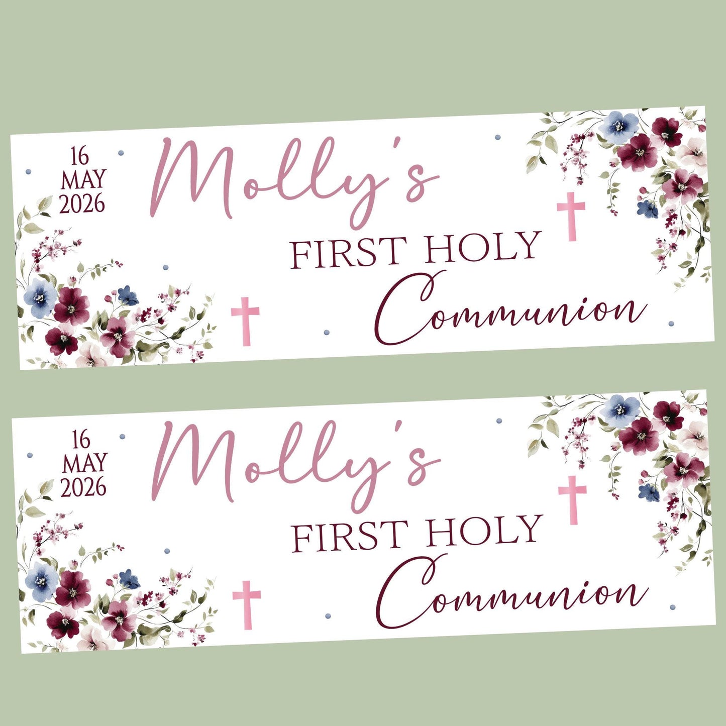 Personalised First Holy Communion Banner, Baptism Confirmation Party Decor