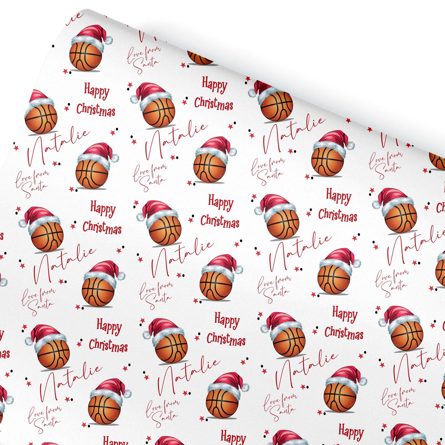Personalised Christmas Gift Wrap – Basketball Santa Hat Design- Sport mad wrapping paper