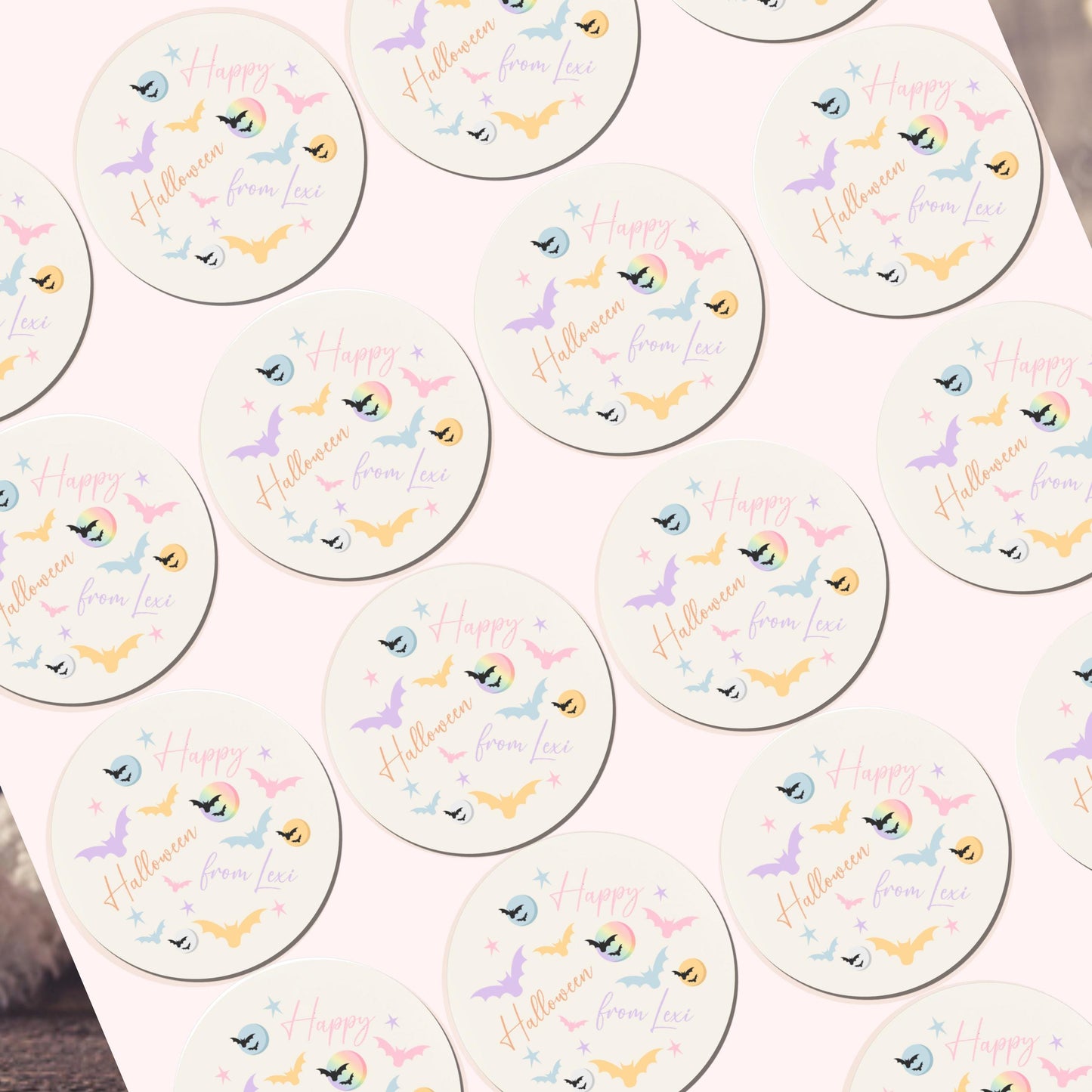 Personalised Halloween Stickers Pastel Labels for Treat Bag Trick or Treat Pastel stickers bats