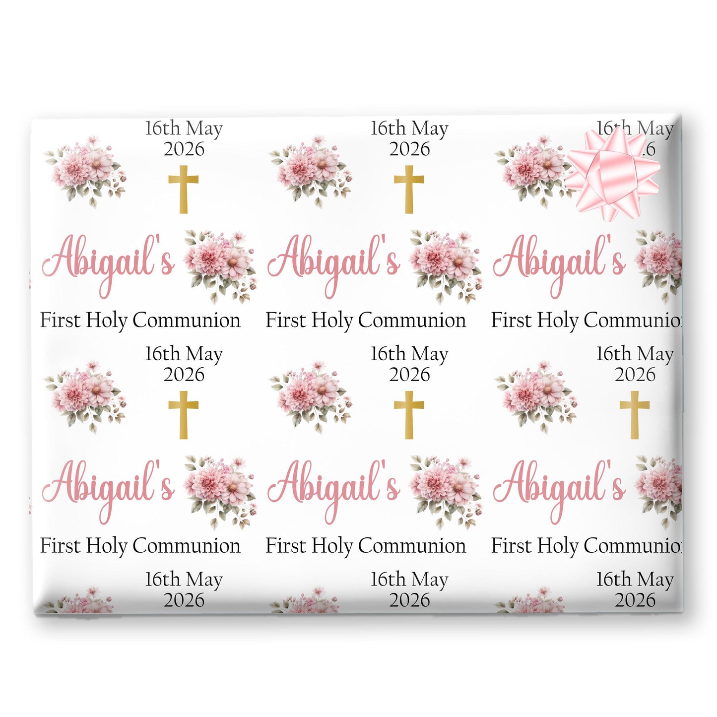 Personalised First Holy Communion Wrapping Paper – Custom Name & Date Religious Gift Wrap