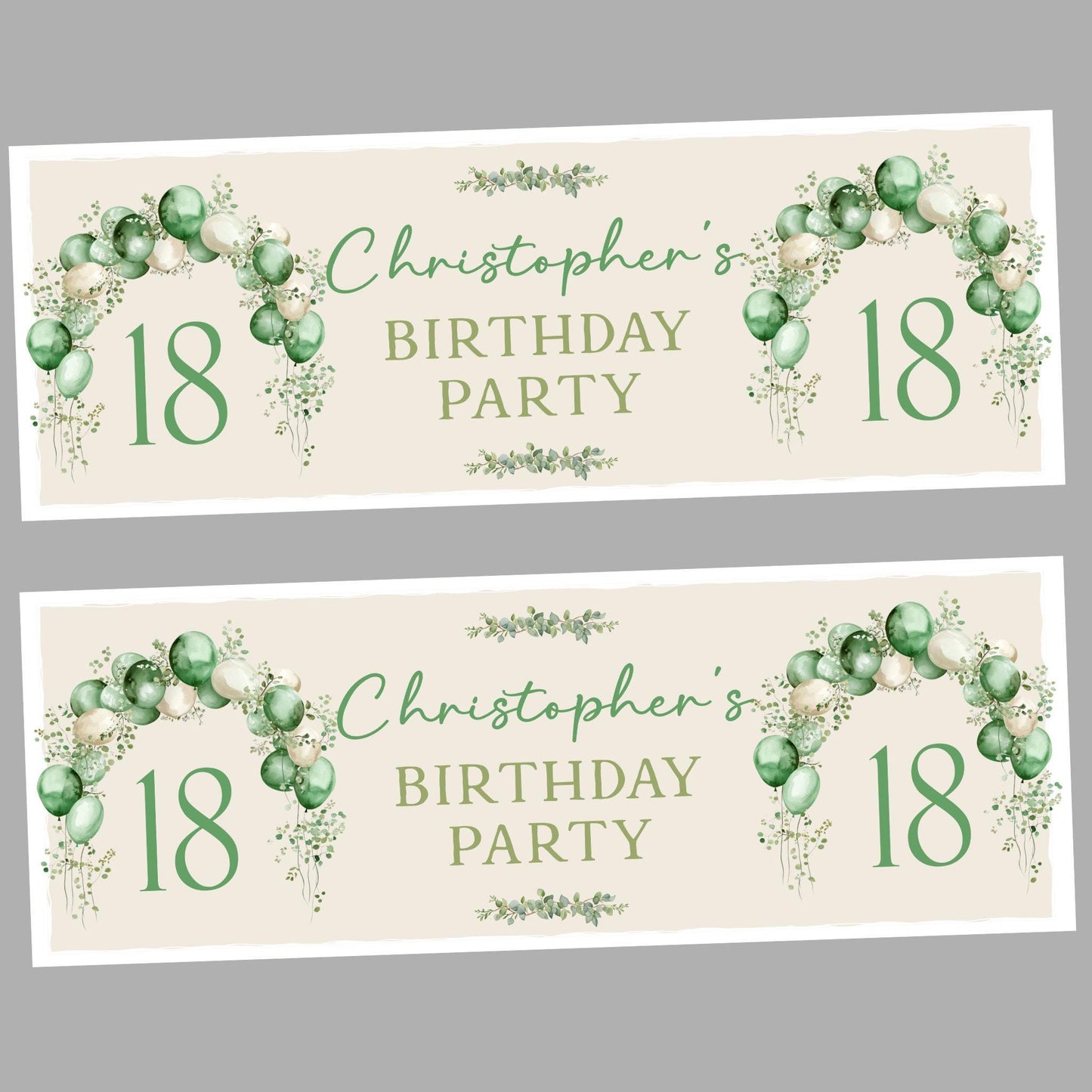 Personalised Happy Birthday Party Banner, Party Decor, Add Name Age, Green Balloon Arch Design