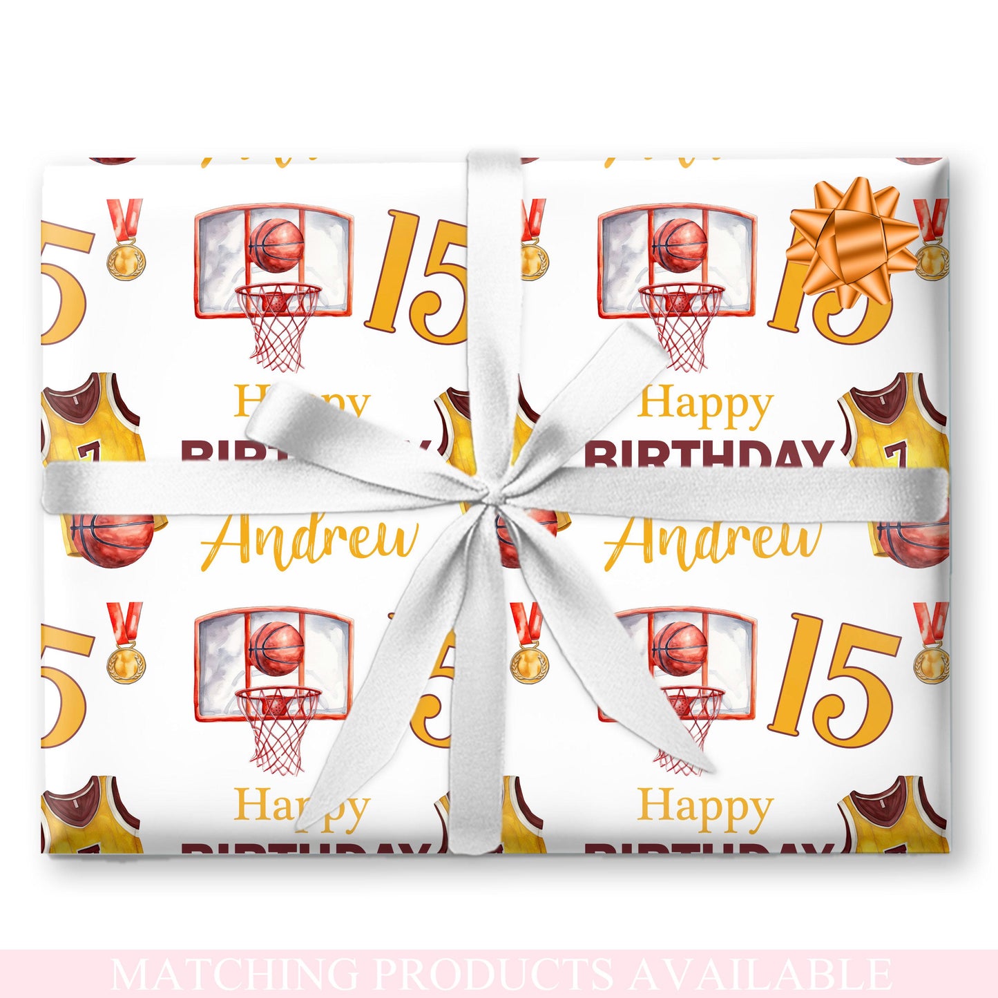 Personalised Basketball Gift Wrapping Paper, Custom Name Age, Sports Themed Wrapping for Hoops Fans & Players