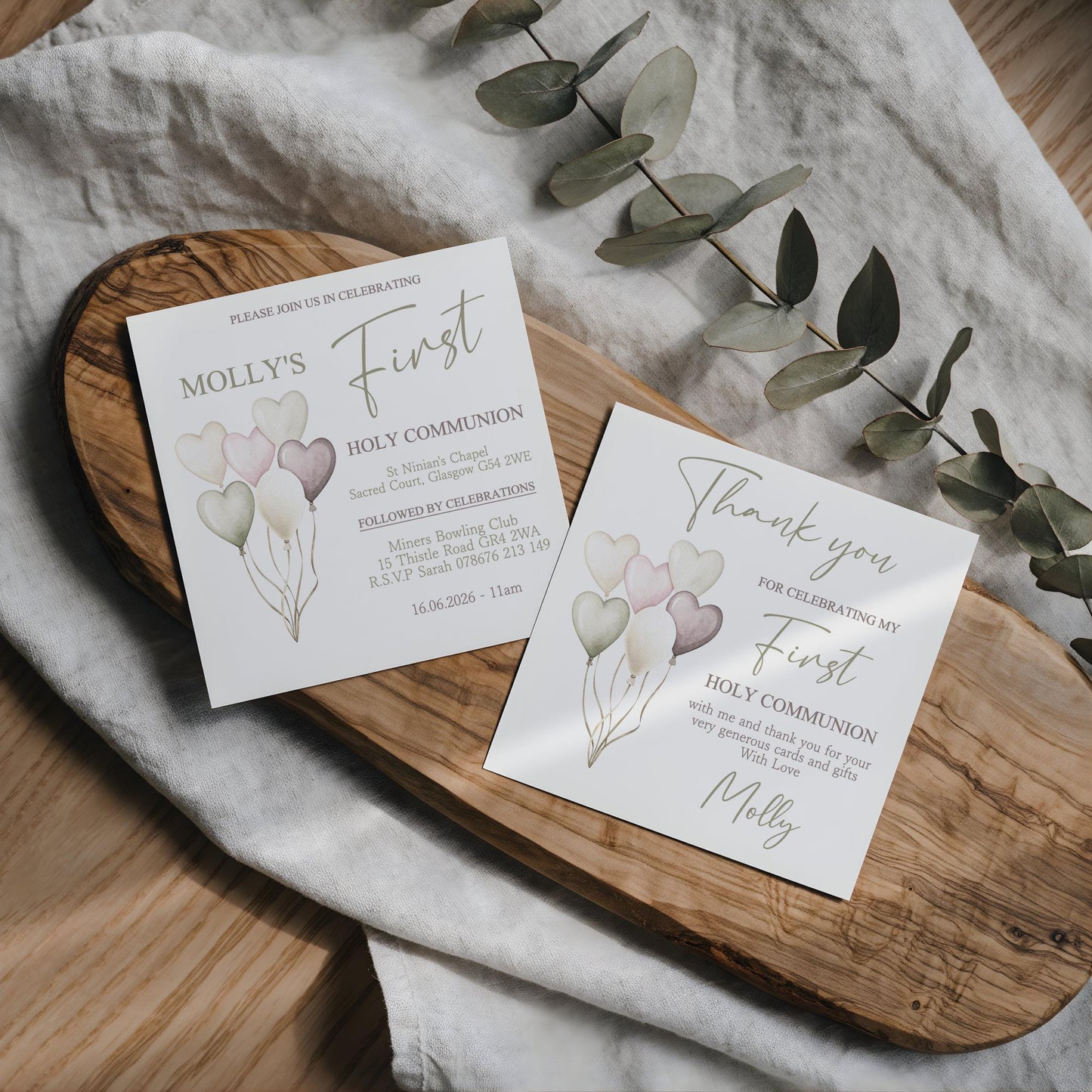 Printed Personalised First Holy Communion Invitations, Baptism or Confirmation Party