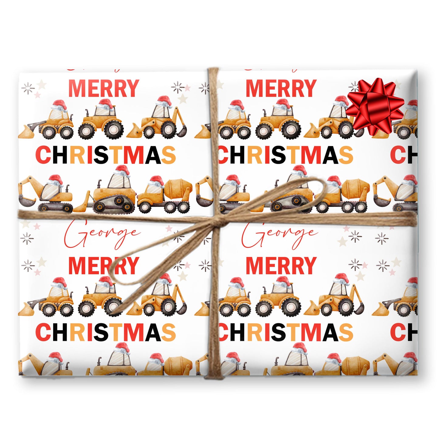Childrens Digger Wrapping Paper, Christmas Tractors, Personalised Boys Paper, Gift Wrap for Him Children's Wrapping paper