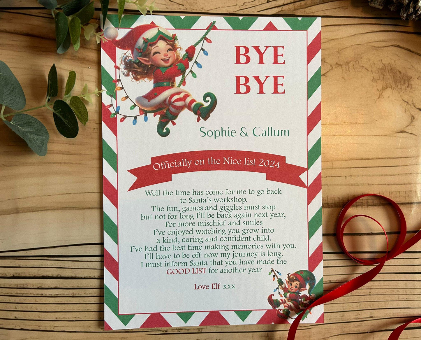 Personalised A4 Elf I'm Back letter Elf Goodbye nice list certificate christmas eve box filler Santas Good List Elf Mischief