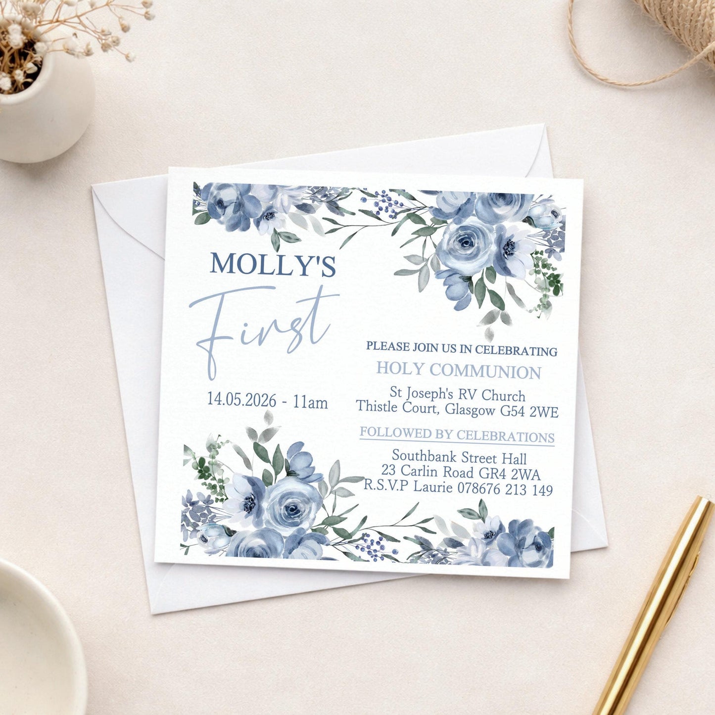 Printed Personalised First Holy Communion Invitations, Baptism or Confirmation Party