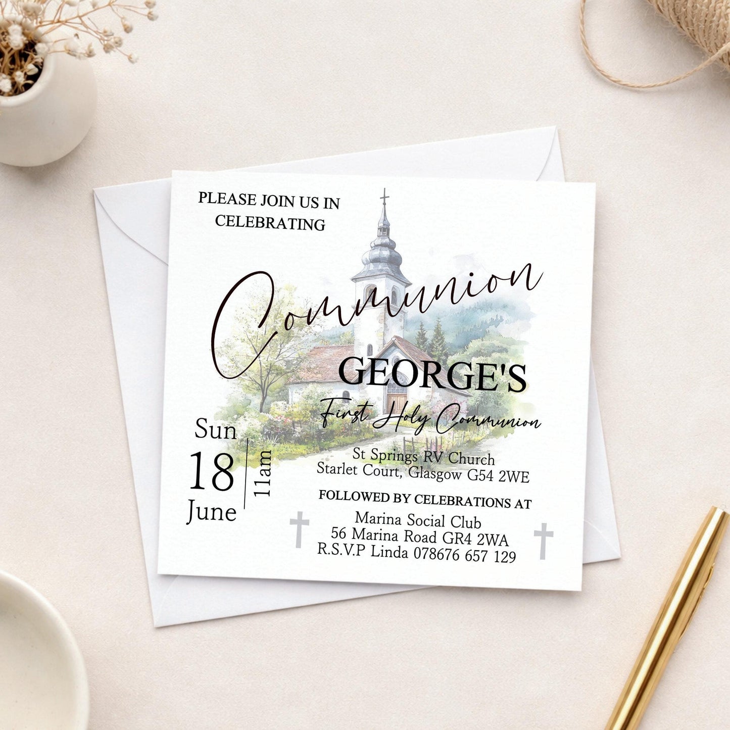 Printed Personalised First Holy Communion Invitations, Baptism or Confirmation Party