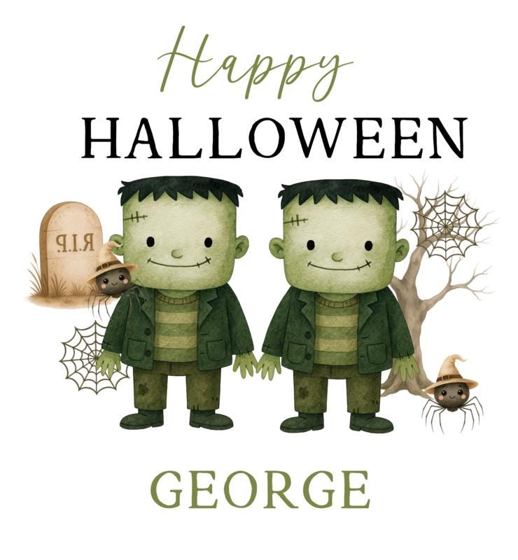 Personalised Halloween Gift Bag Son Daughter Grandson Granddaughter Frankenstein gift bag treat bag sticker