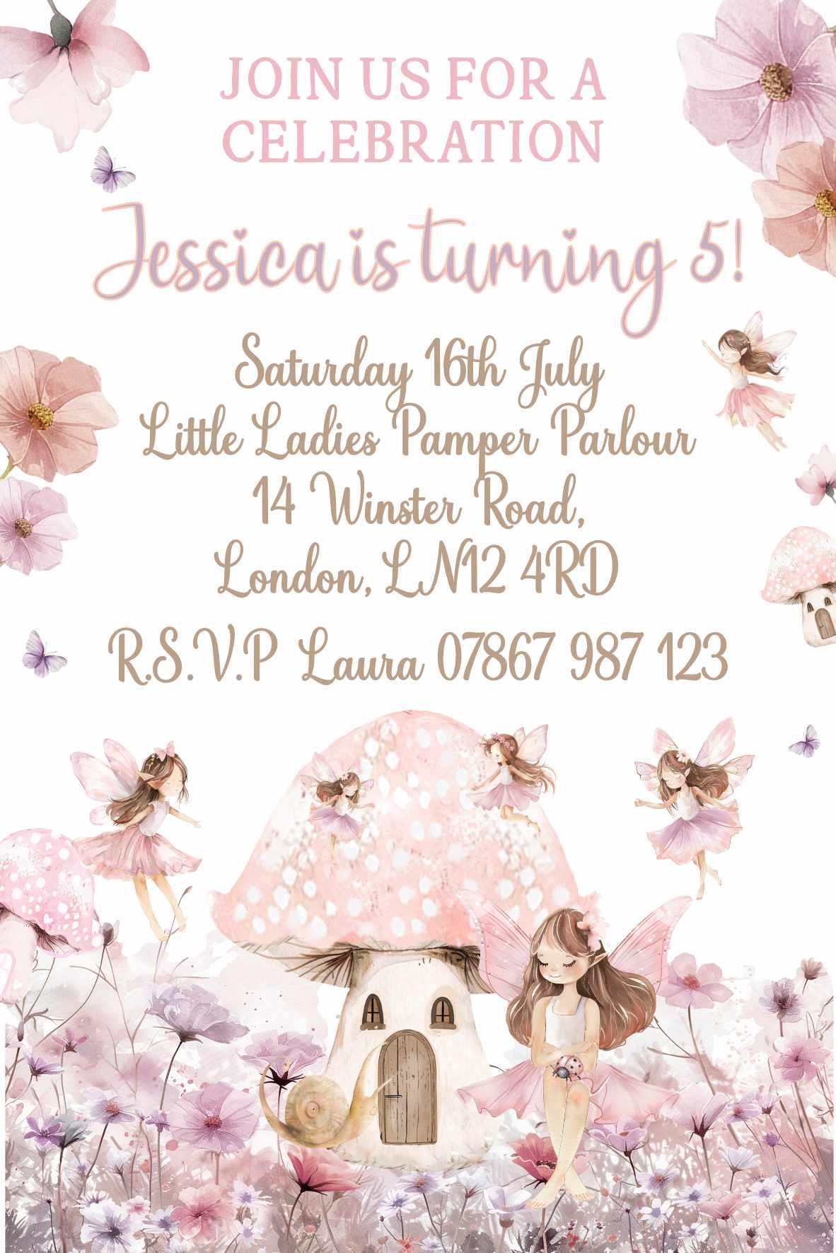 10 Printed Personalised Birthday Party Invitations Fairies Theme