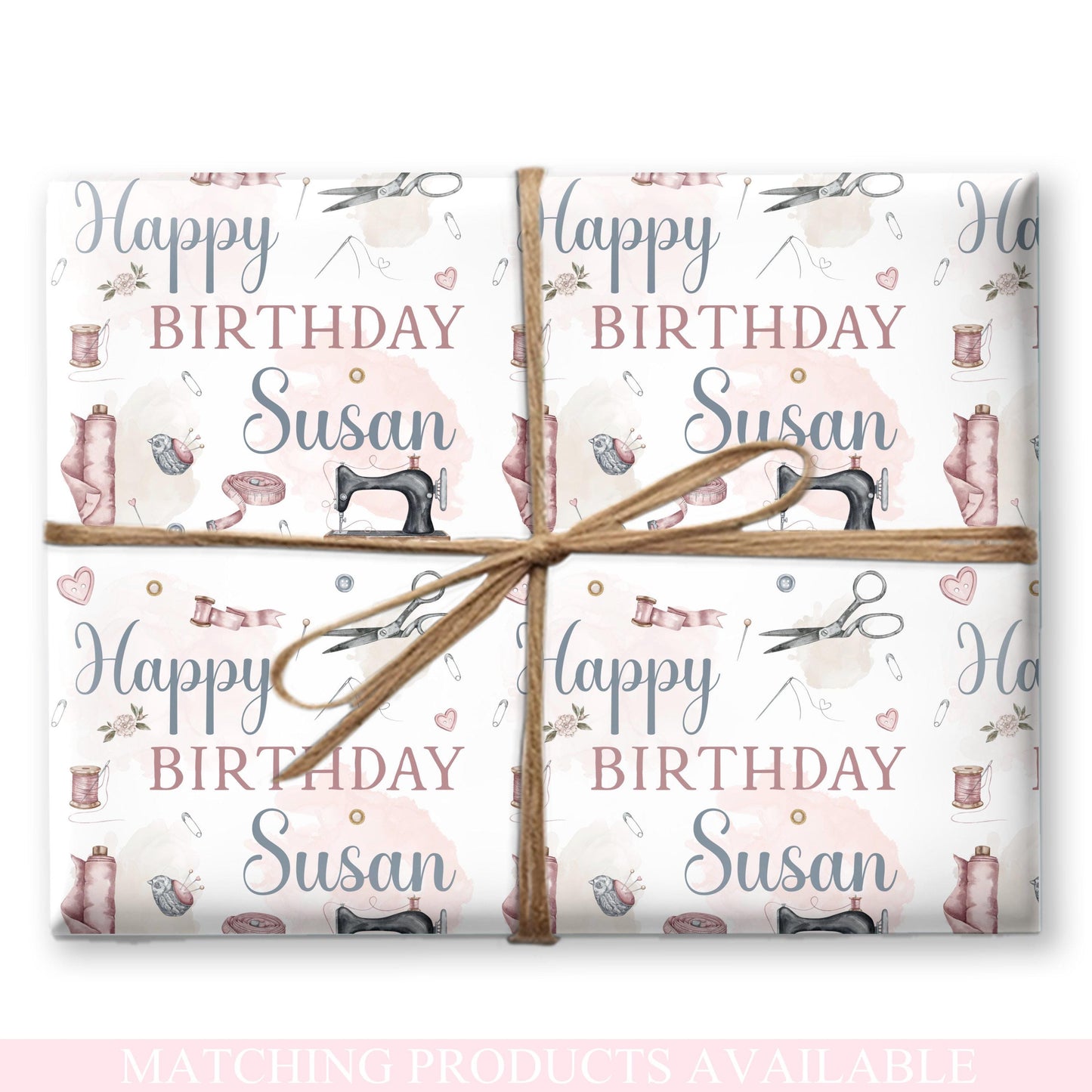 Personalised Sewing Gift Wrapping Paper for Grandma Mum Custom Name & Cute Needle Thread Design