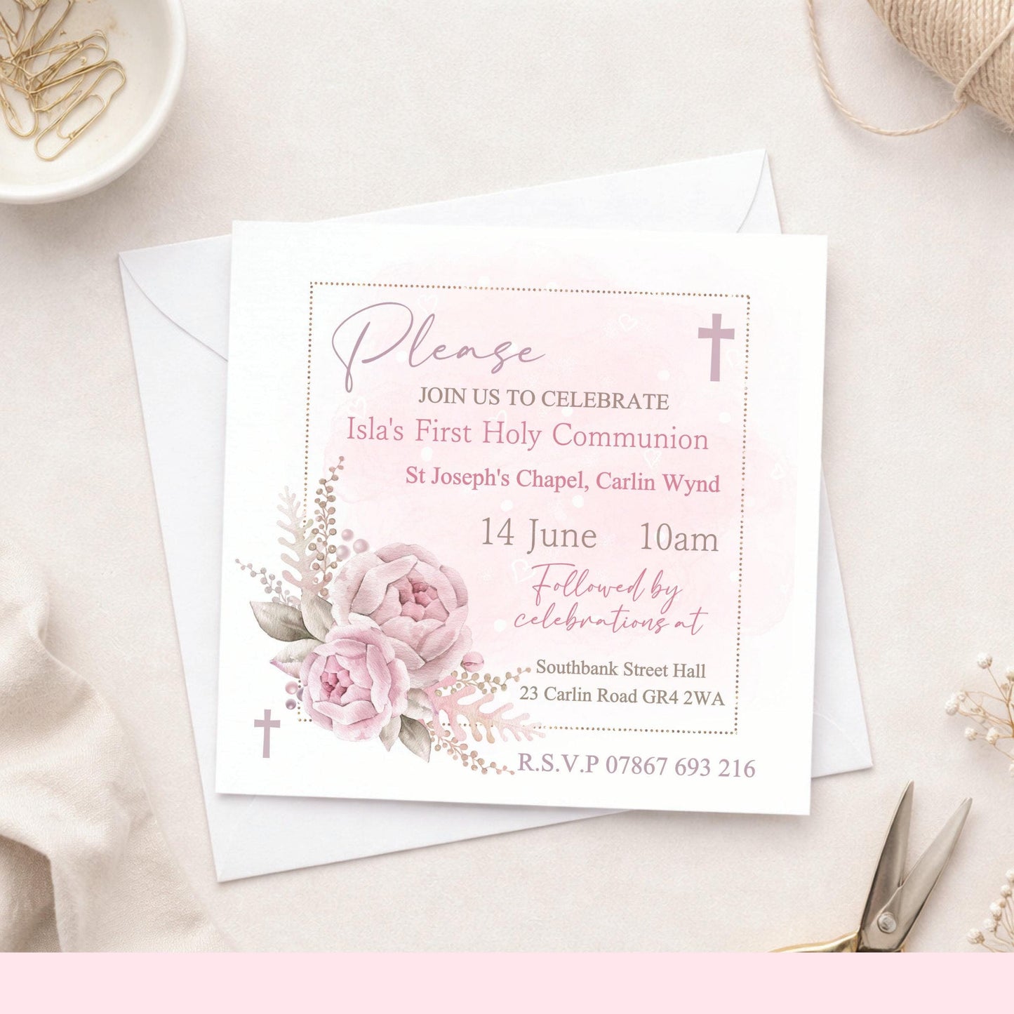 Printed Personalised First Holy Communion Invitations, Baptism or Confirmation Party