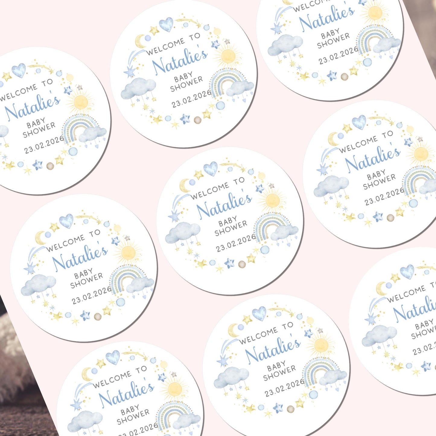 Personalised Baby Shower Stickers for Favours Party Bags Mum to be stickers Baby Boy Stickers