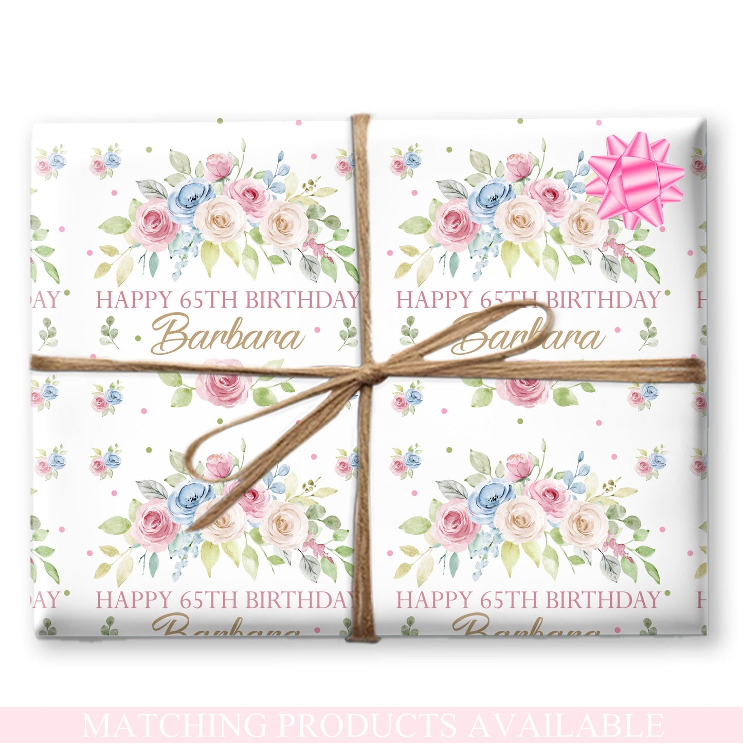 Personalised Floral Gift Wrapping Paper – Custom Name & Age Elegant Flower Design for Gran, Nan, Grandma, Mum