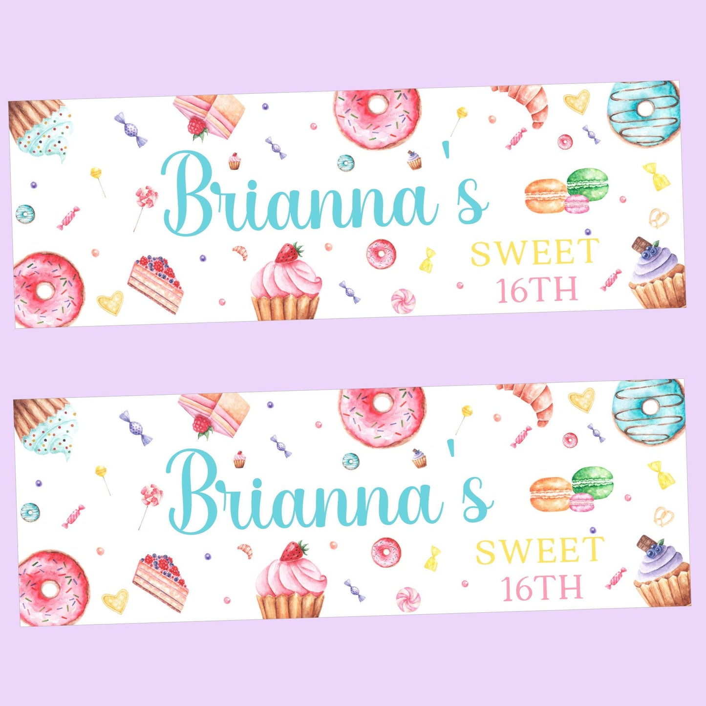Personalised Happy Birthday Party Banner, Party Decor, Add Name Age, Sweets Cakes Design