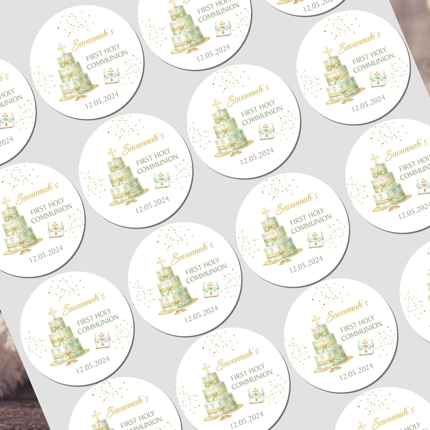 Personalised First Holy Communion Stickers, Party Bag Stickers, Sweet Cone Bags
