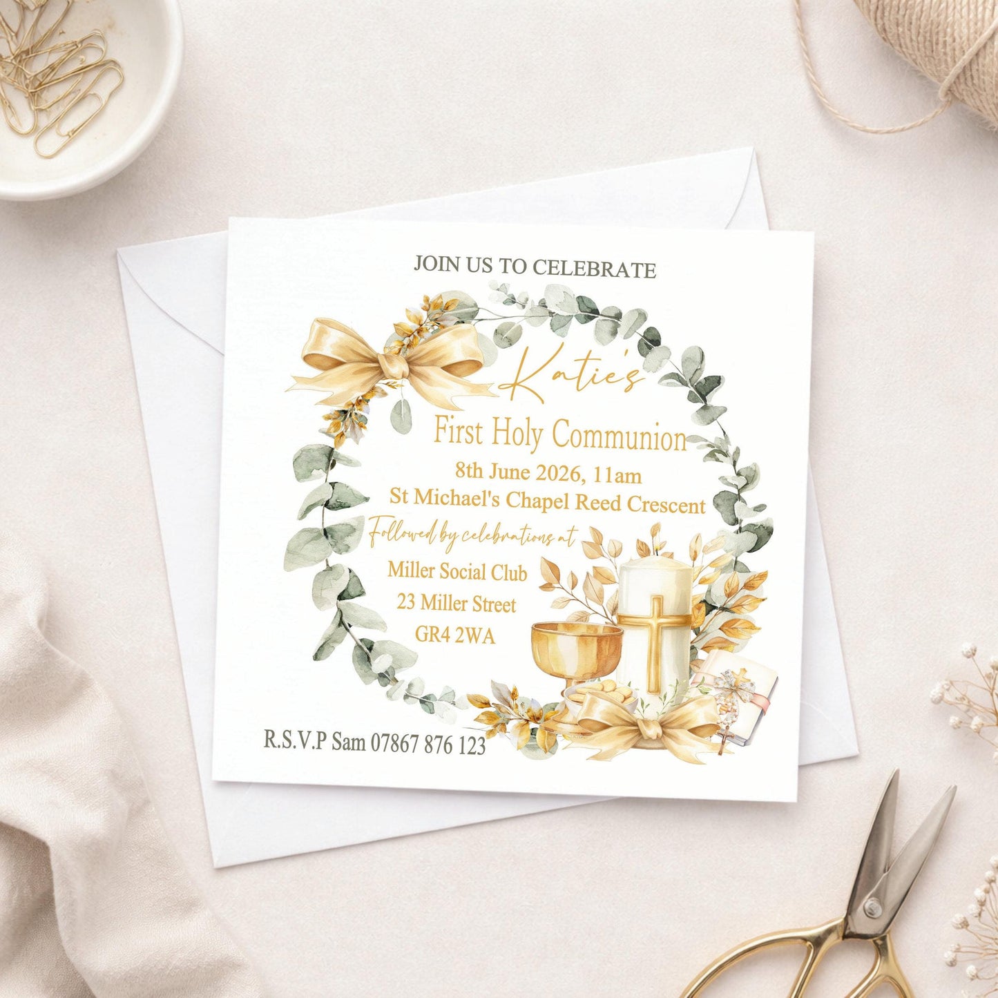 Printed Personalised First Holy Communion Invitations, Baptism or Confirmation Party