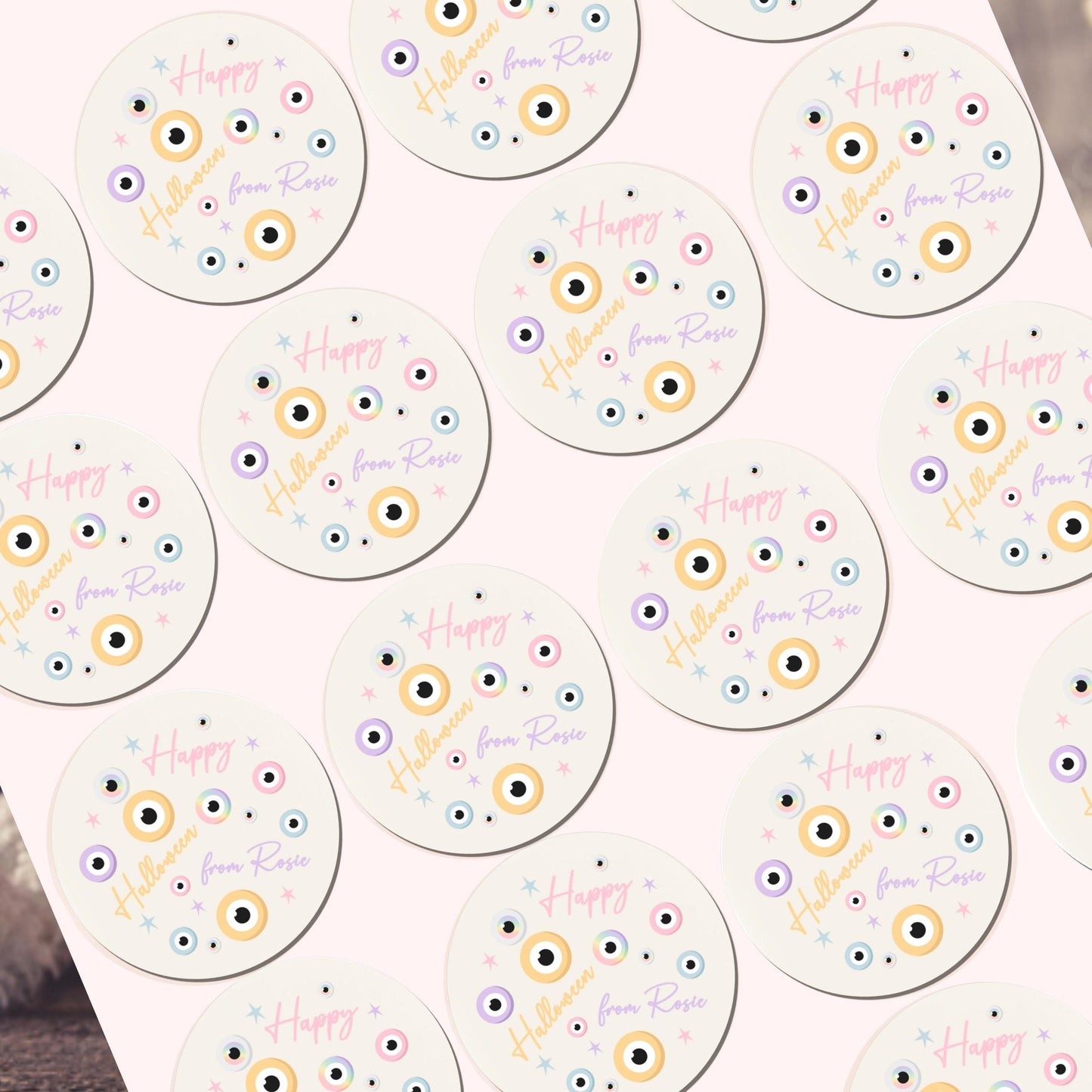 Personalised Halloween Stickers Pastel Labels for Treat Bag Trick or Treat Pastel eyeball stickers