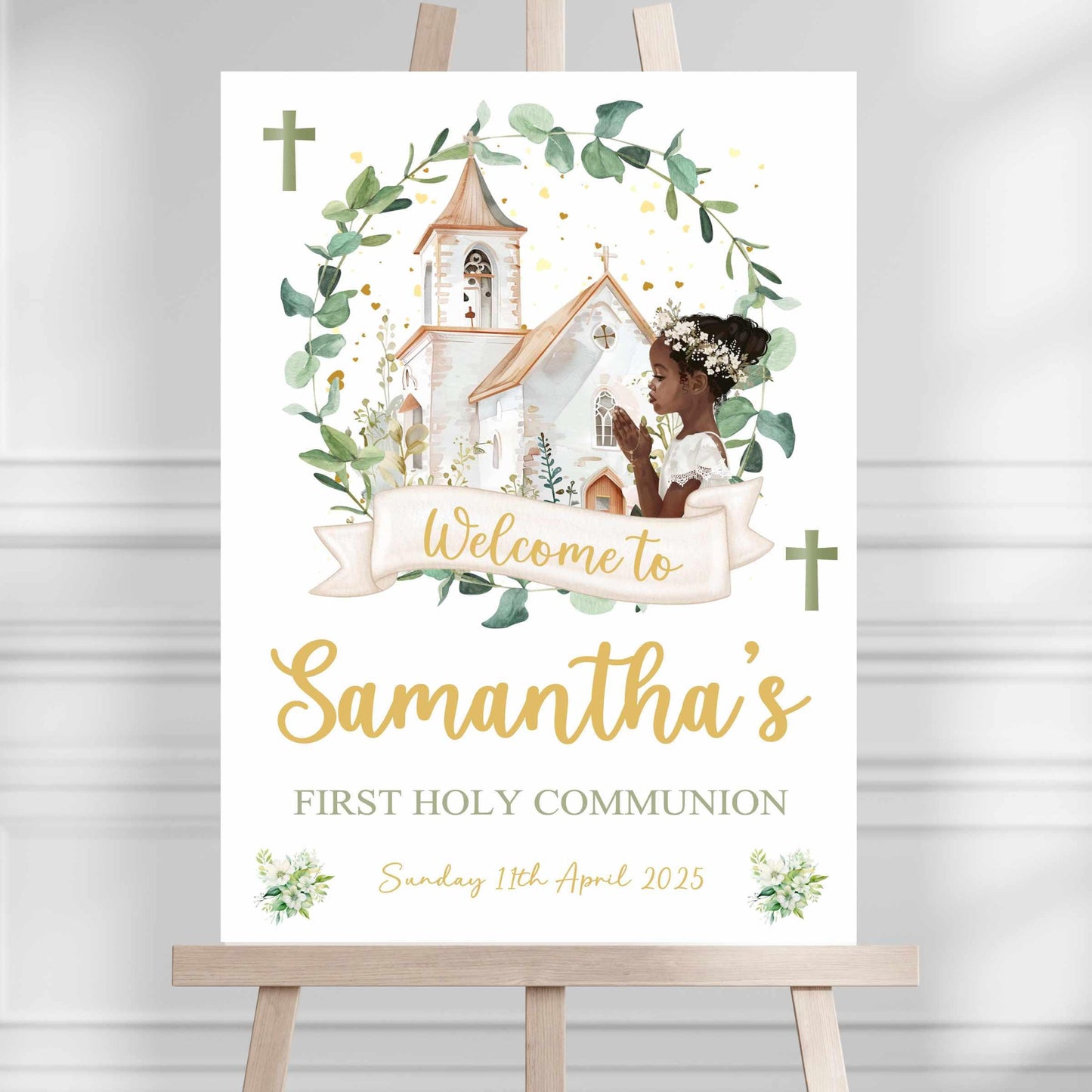 Printed Personalised Girls First Holy Communion Welcome Sign, Custom Baptism & Christening Sign