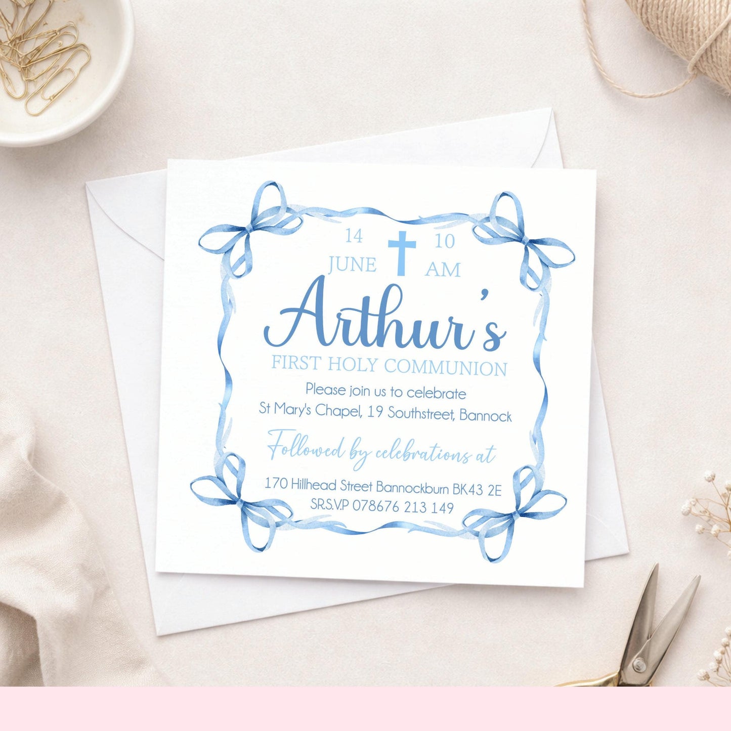 Printed Personalised First Holy Communion Invitations, Baptism or Confirmation Party