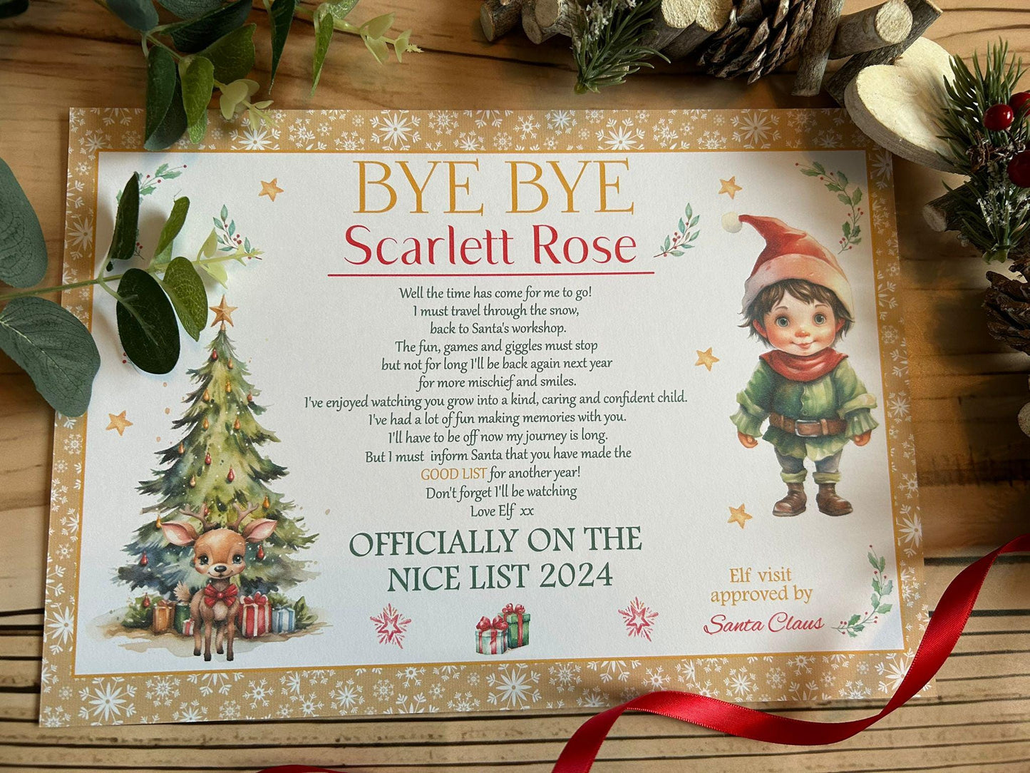 Personalised A4 Elf I'm Back letter Elf Goodbye nice list certificate christmas eve box filler Santas Good List Elf Mischief