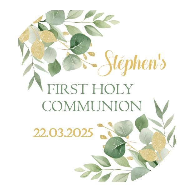 Personalised First Holy Communion Stickers, Party Bag Stickers, Sweet Cone Bags